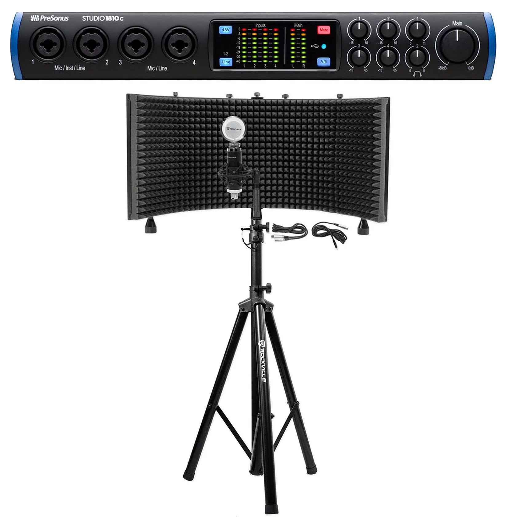 Presonus STUDIO 1810C 18x8 USB-C Recording Interface +Mic +Vocal Shield and Tripod