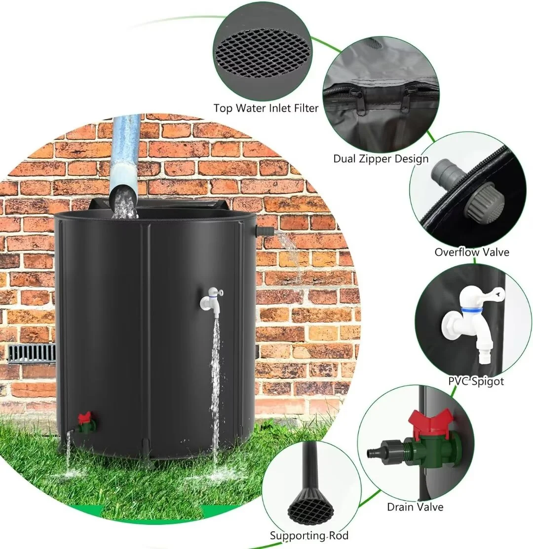 Docred 53 Gallon Collapsible Rain Barrel,Large Capacity, Portable Rain Barrels, Portable Water Tank Storage Container, PVC Rainwater Collection System Including Spigots and Overflow Kit