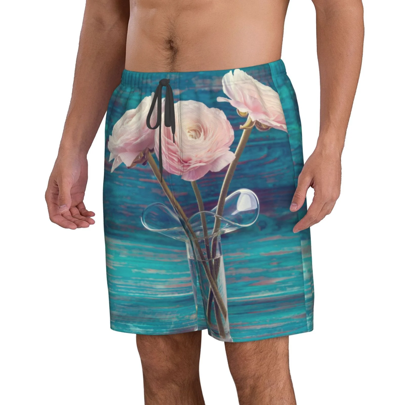 Lukts Flowers In Glass Vase Mens Swim Trunks Quick Dry Swim Shorts With Funny Beach Shorts