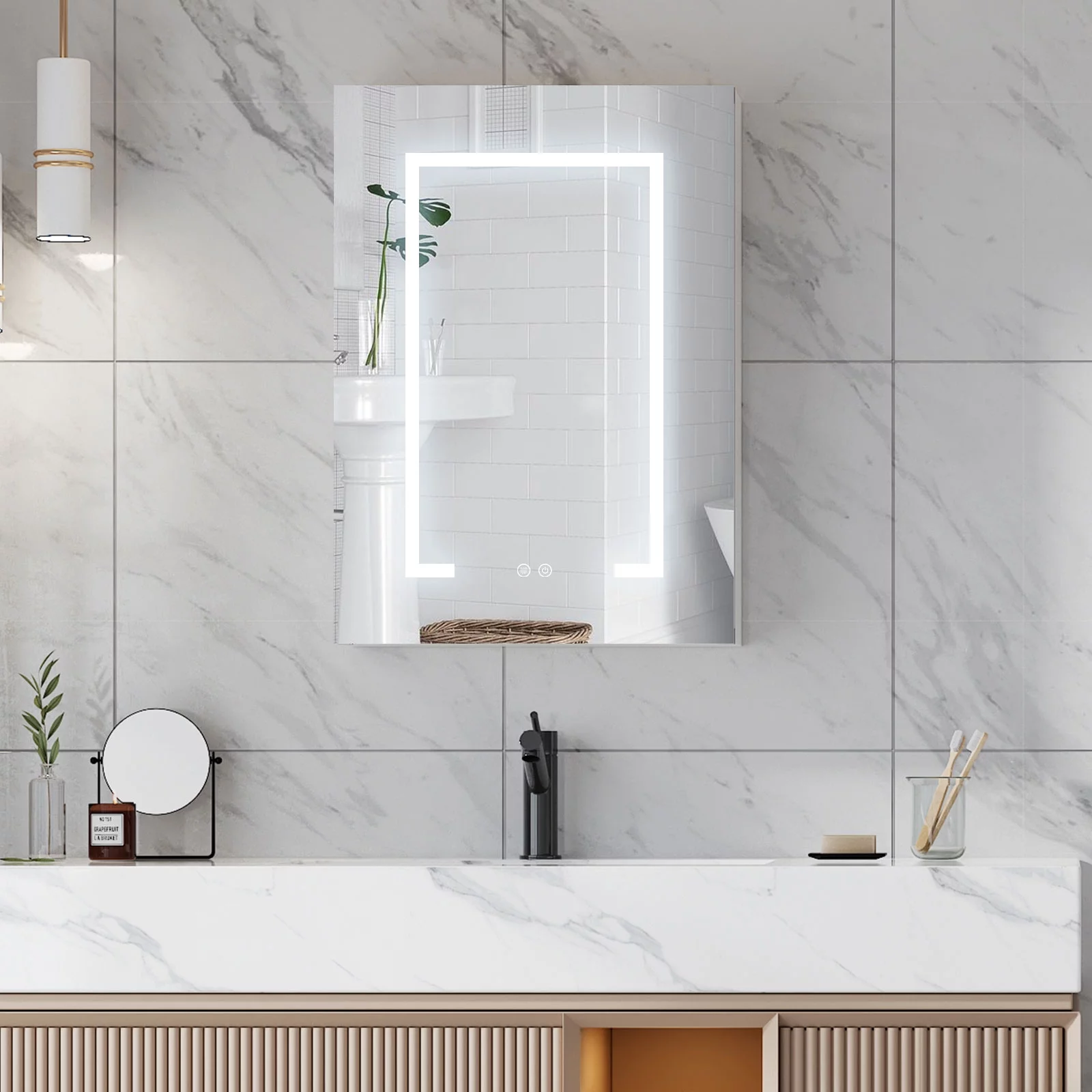 Medicine Cabinet with Lights,Lighted Medicine Cabinet with Defogger Mirror for Bathroom Recessed or Surface Mount,Stainless Steel, Left Hinges,20x 28inch