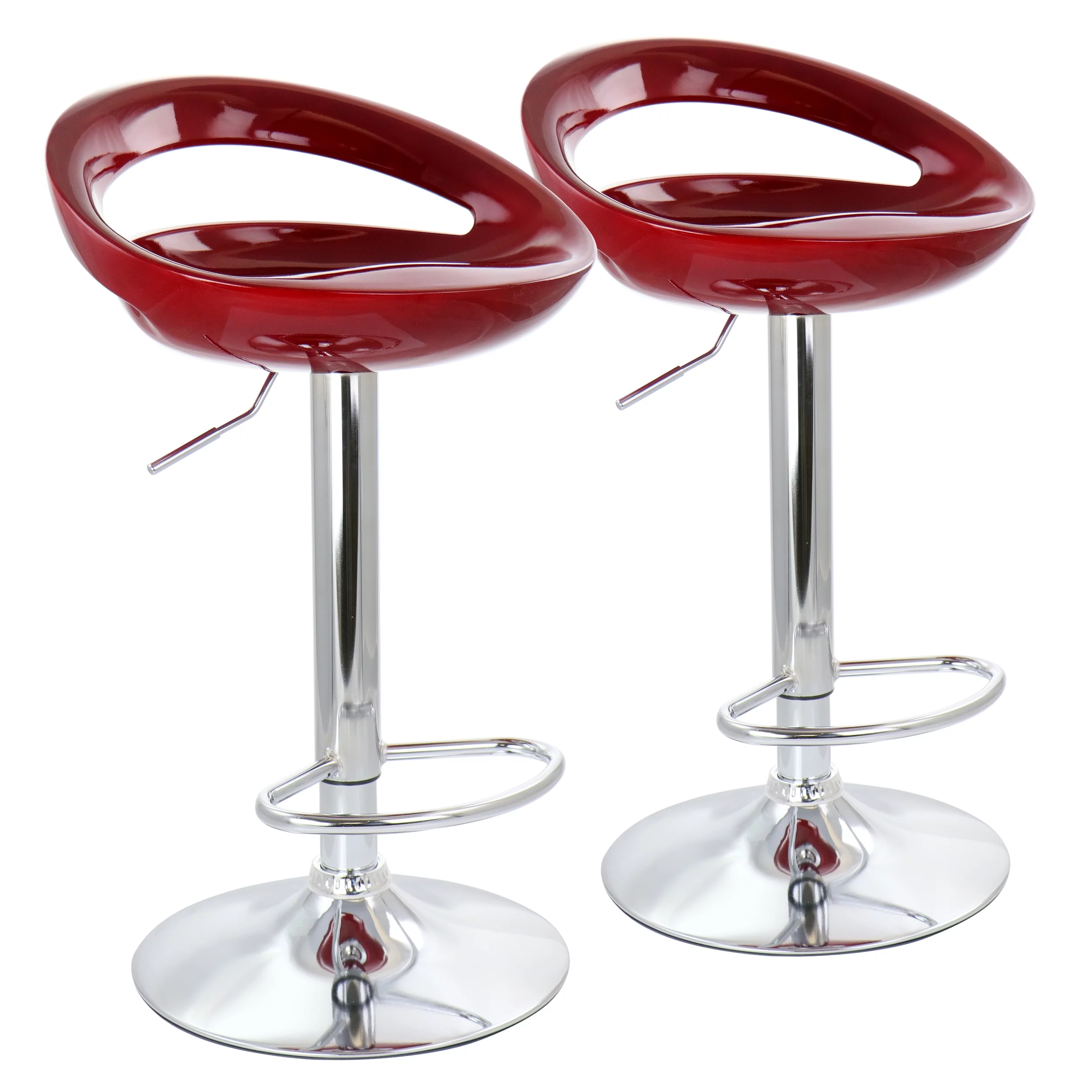 Elama Bar Stool with Adjustable Height & Swivel, Cherry and Chrome, Set of 2