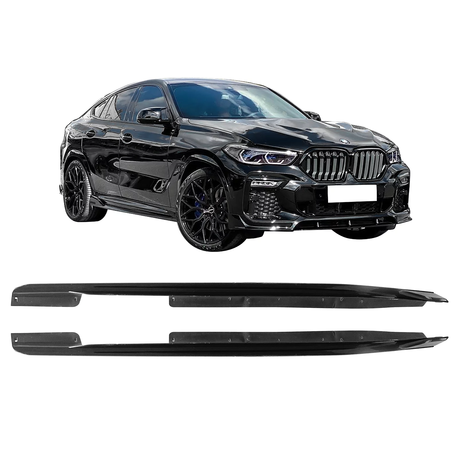 Ikon Motorsports Side Skirts Compatible With 2020-2023 BMW G06 X6 M Sport IKON Style Gloss Black Rocker Panel Extensions PP 2PCS