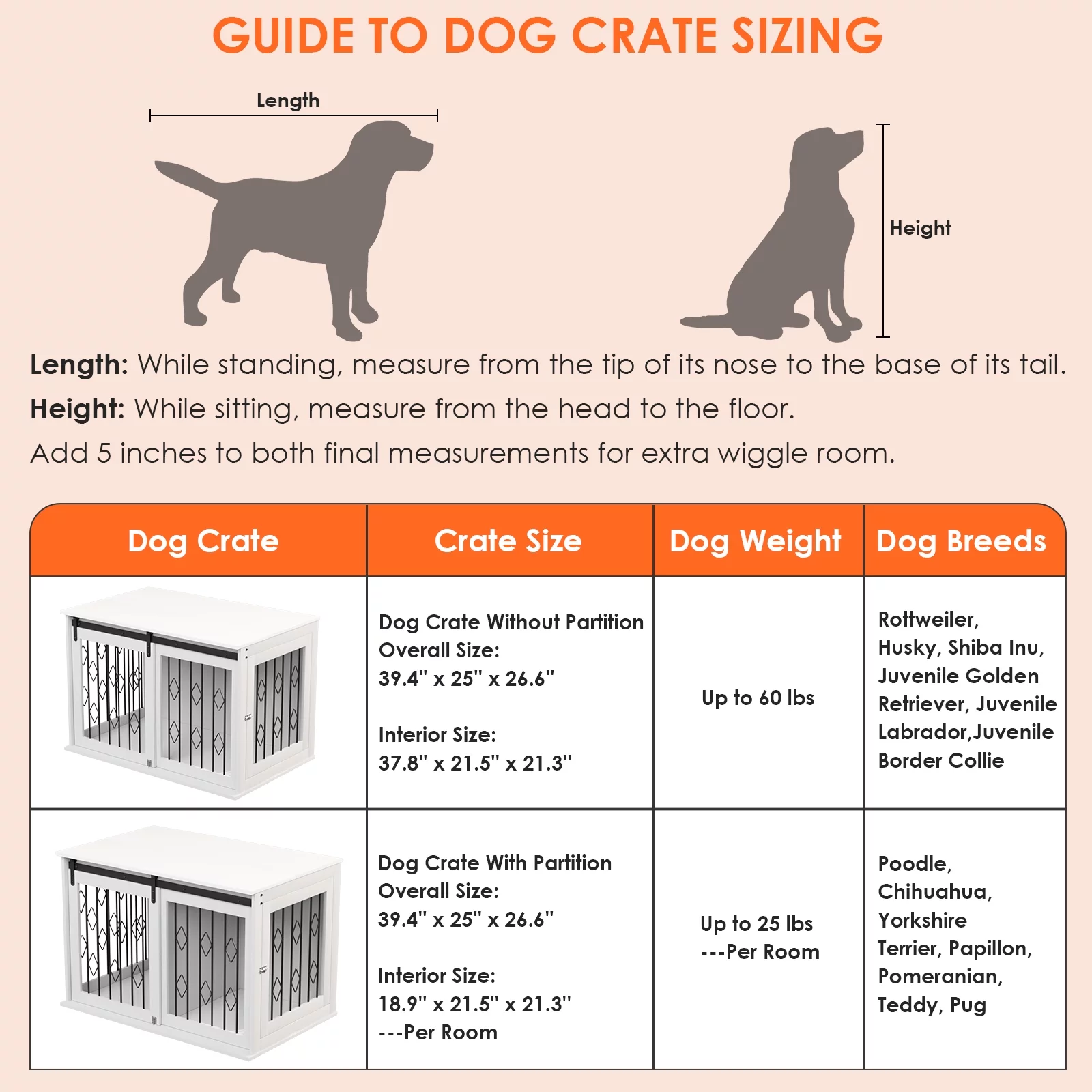 Increkid 39 in Dog Crate, Large Dog Crate Indoor Heavy Duty Kennel W/ Flip-top & Divider Room