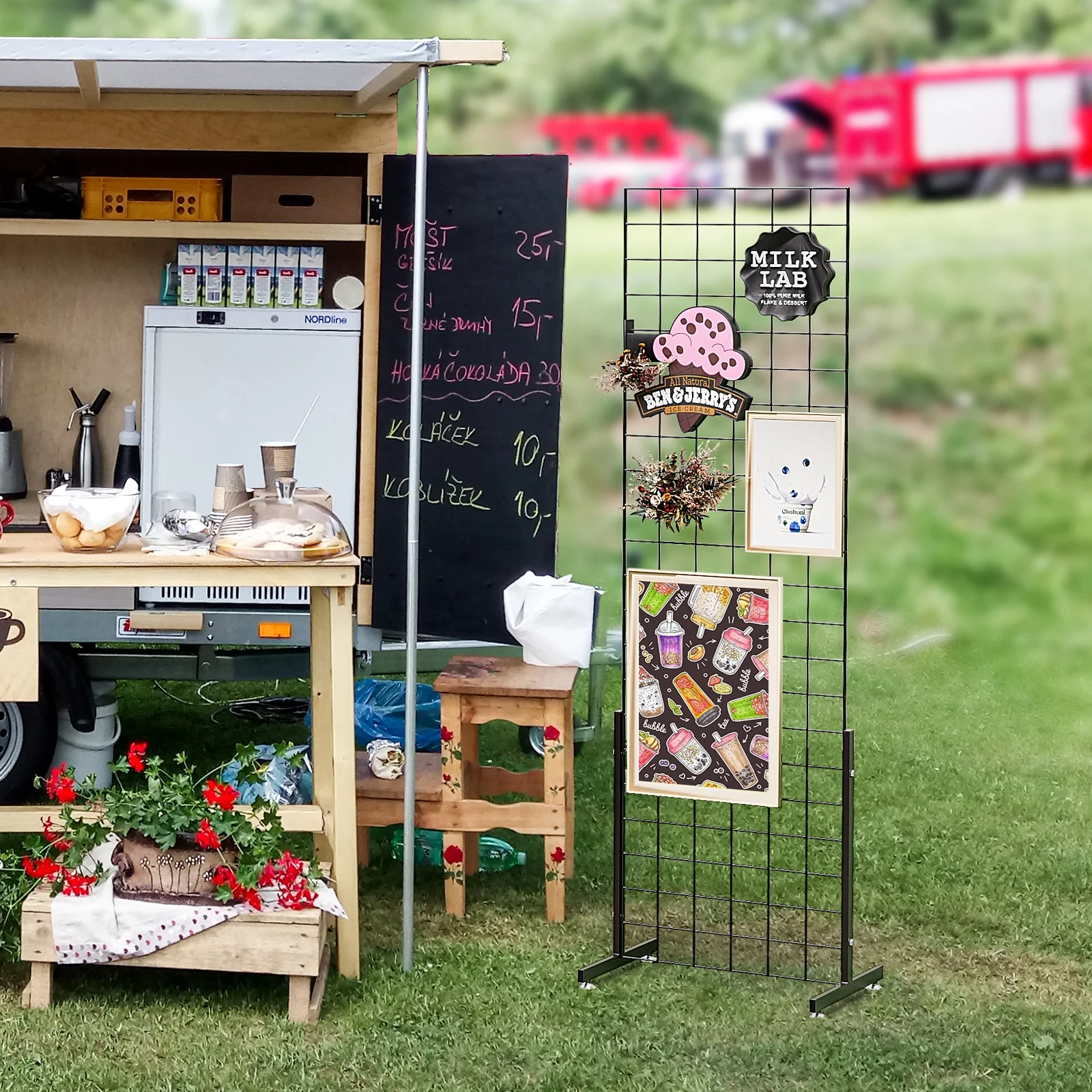 Bonnlo 6' x 2' Wire Grid Panel Tower with T-Base Floorstanding, Wire Grid Wall Display Rack for Retail and craft show (2-Packs)