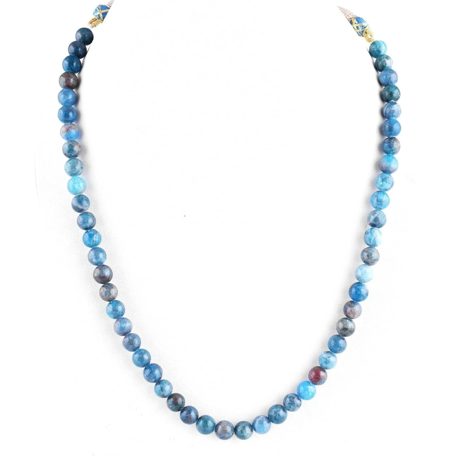 Sunburst Natural Apatite Gemstone 8 MM Round Smooth Blue Beads Adjustable Necklace Mala Jewelry