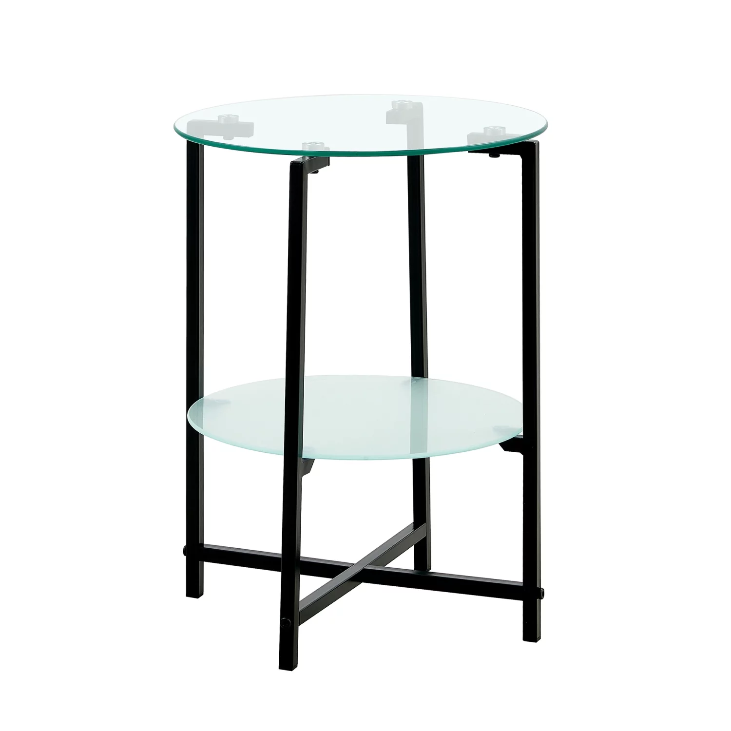Elegant and Modern 2-Layer Black Tempered Glass End Table  Stylish Round Coffee Table for Office  Living Room  and Bedroom