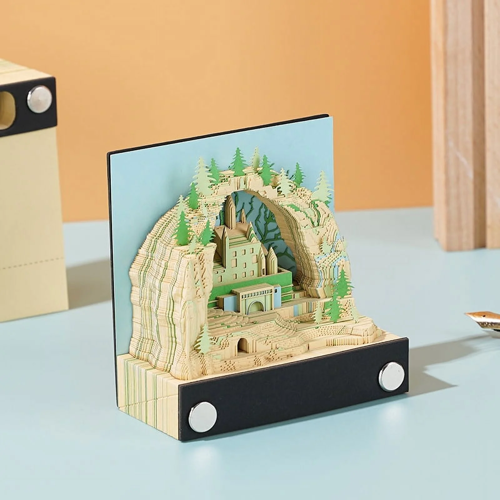 Desk Calendar,2024 Calendar Memo Pad,Creative Desk Calendar DIY Notes Notepad,3D Art Calendar Paper Carving Gift House Sculpture