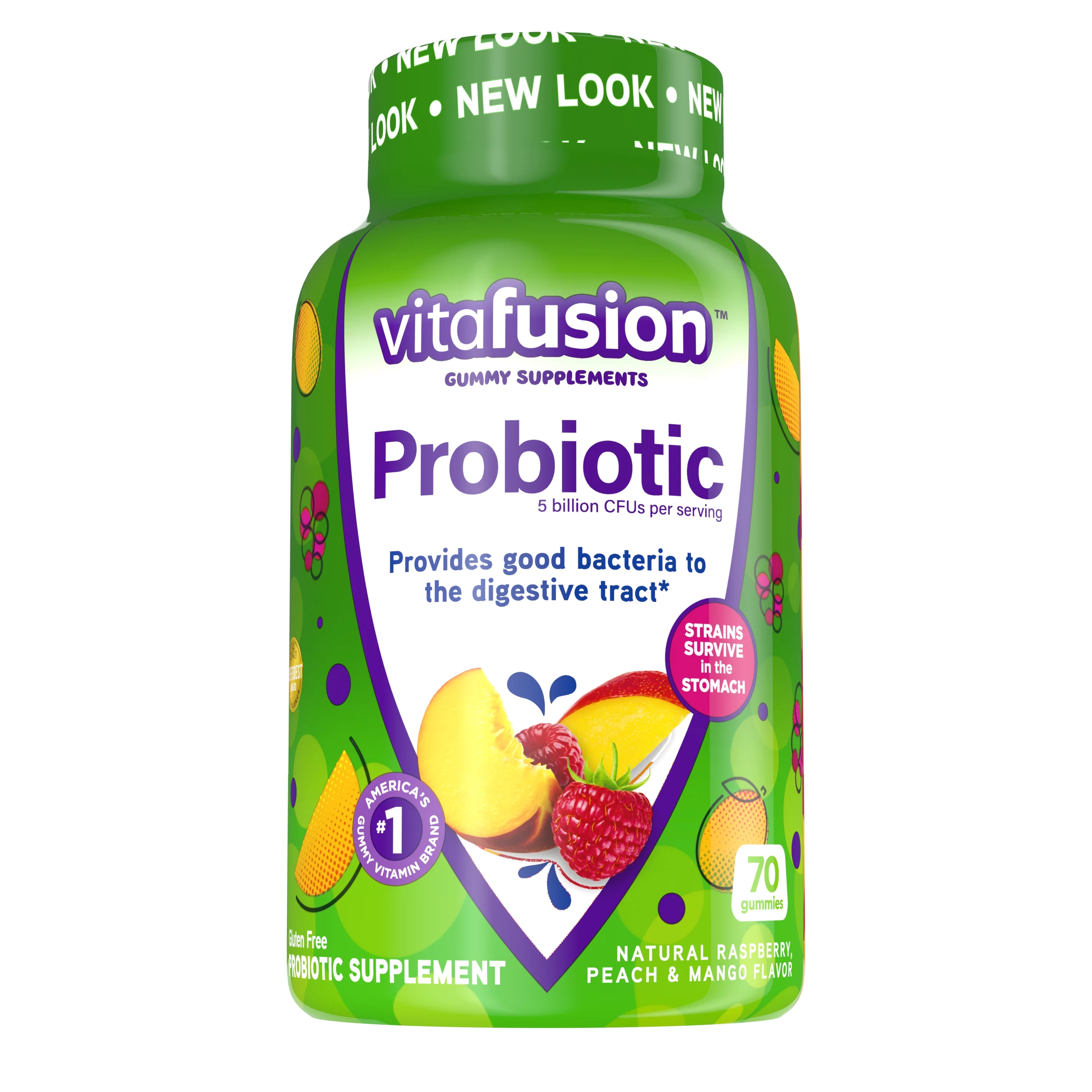 3 Pack Vitafusion Probiotic Gummy Supplement Raspberry Peach Mango 70 Gummies
