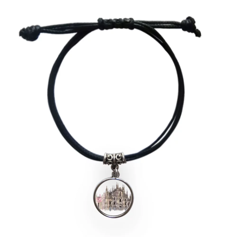 Milan Cathedral in Milan Italy Bracelet Leather Rope Wristband Black Jewelry