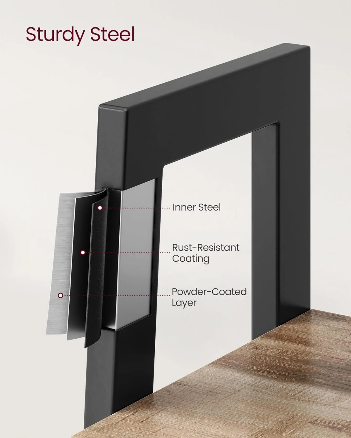 U-SHARE Ladder Shelf, 4-Tier Bookshelf, Storage Rack, Bookcase with Steel Frame, for Living Room, Home Office, Kitchen, Bedroom, Industrial Style, Camel Brown and Black ULLS144B50