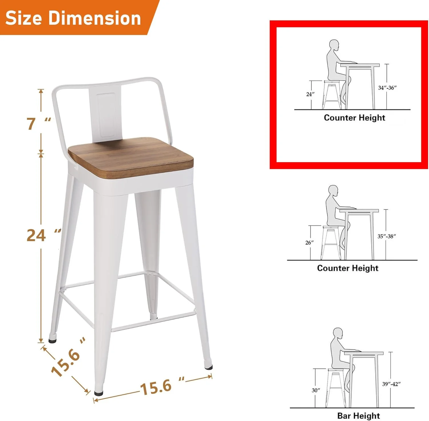 ONKER Bar Stools Set of 4 Metal Bar Stool Counter Height Bar Stools 26