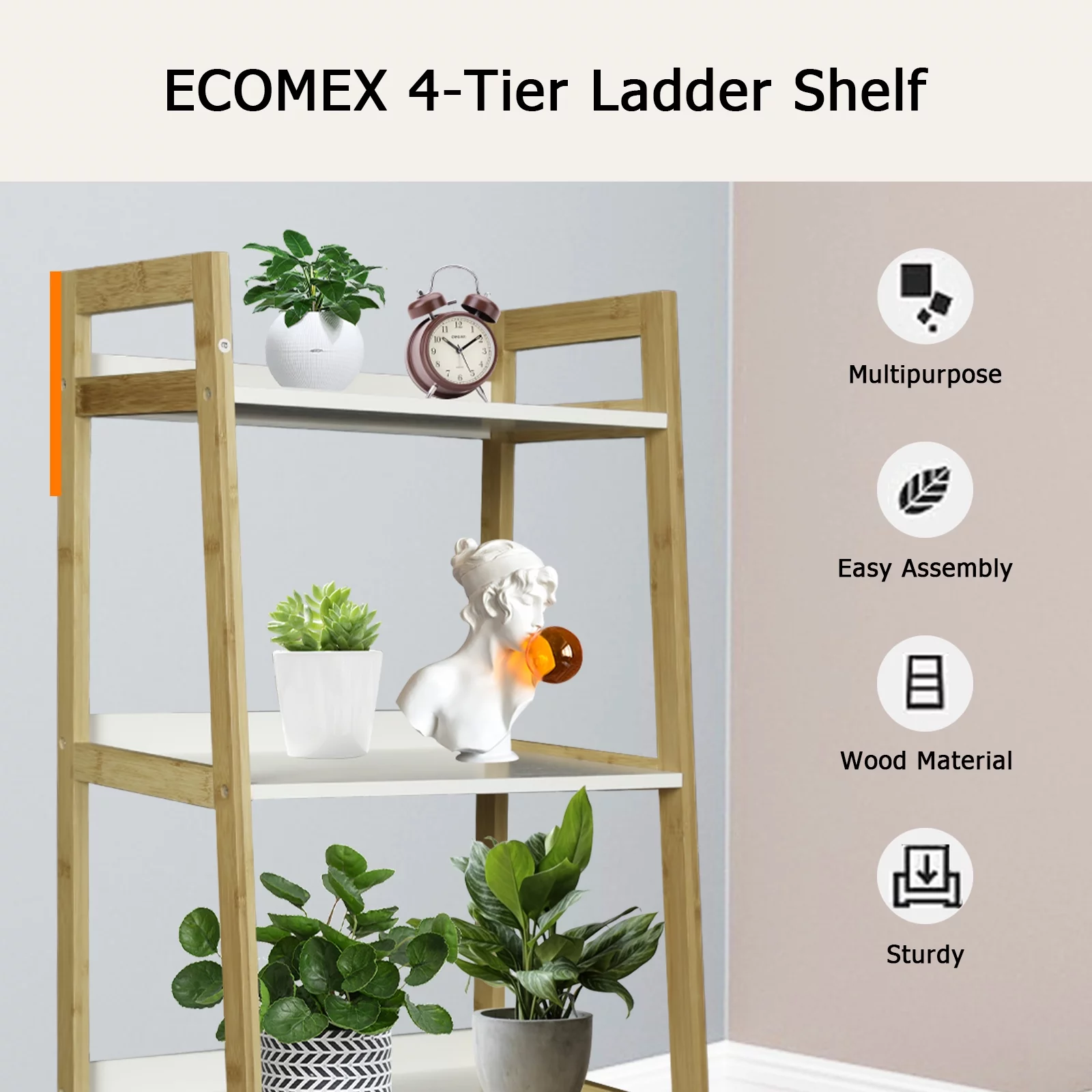 Fionafurn 4-Tier Ladder Shelves Display Plant Stand, Utility Free Standing Industrial Style Bookcase
