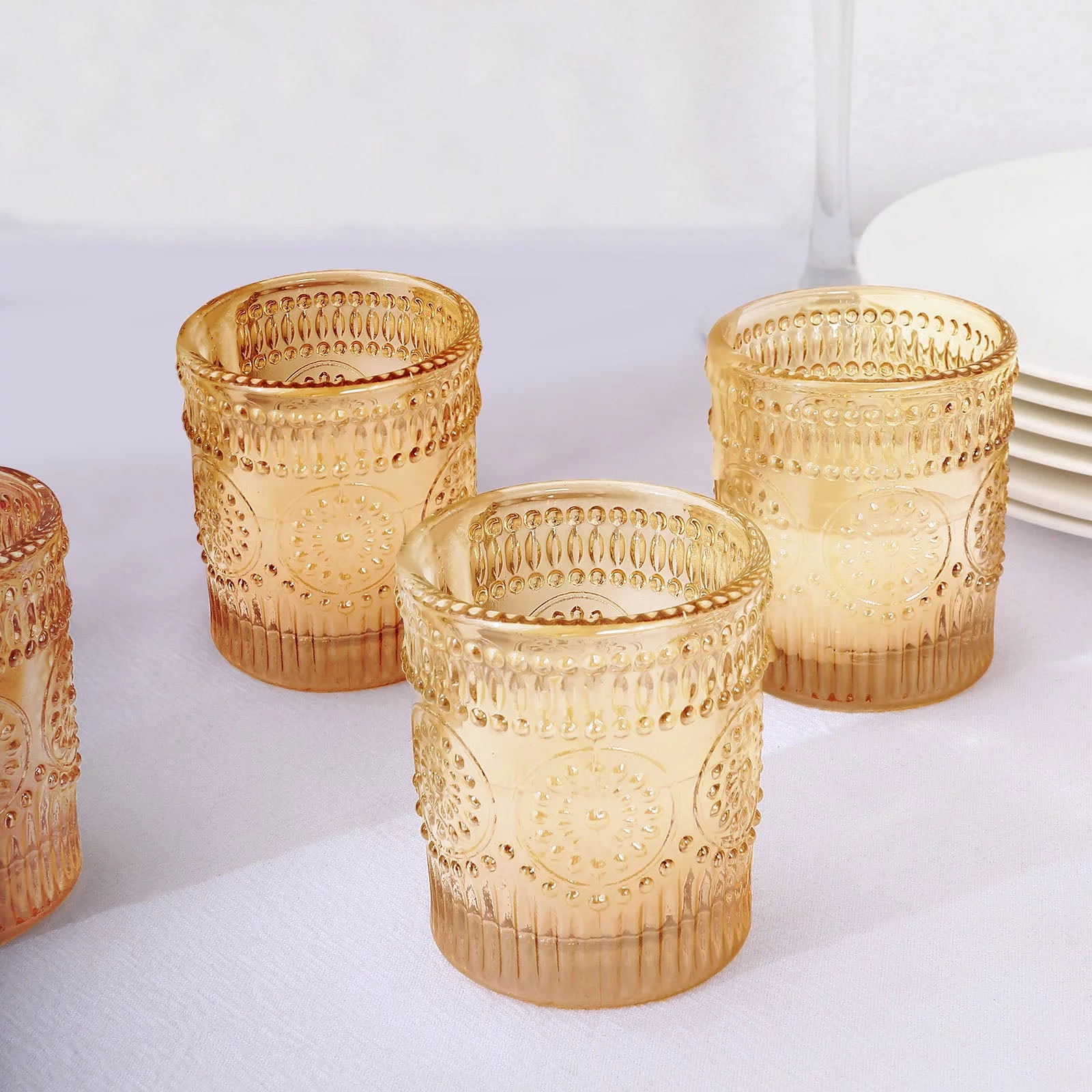 Efavormart 6 Pack Amber Gold Glass Primrose Candle Holders, Votive Tealight Holders