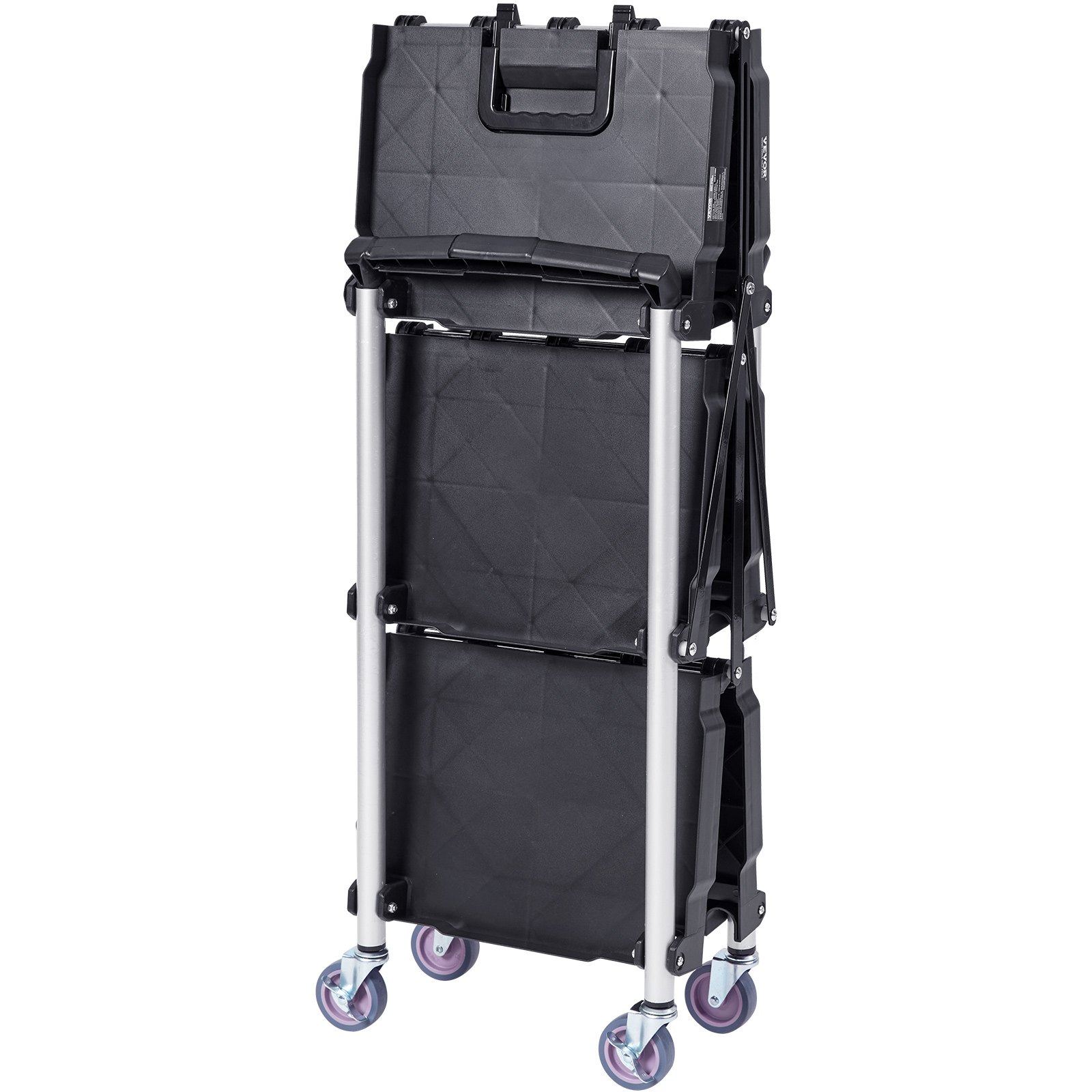 EVOR 3-Shelf Rolling Utility Cart - 165LBS Capacity, Foldable, Lockable Wheels, for Warehouse, Office, Home - 25.6x15.4x32.8 inches