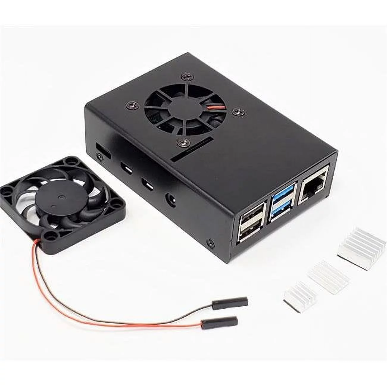 Micro Connectors RAS-PCS14-BK Aluminum Case for Raspberry Pi 4 Model B with Fan, Black