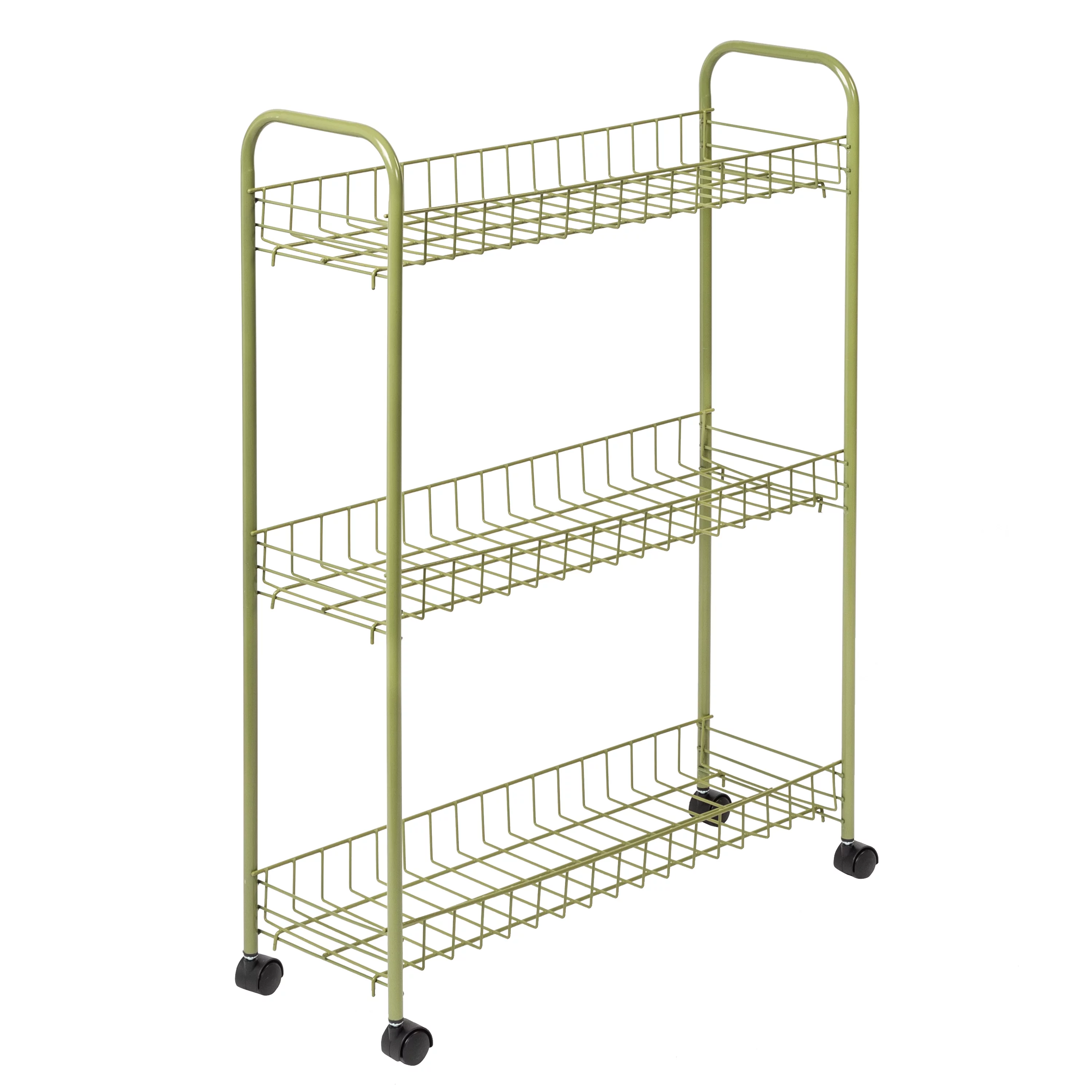 Honey-Can-Do 3-Tier Slim Metal Rolling Kitchen Storage Cart, Olive