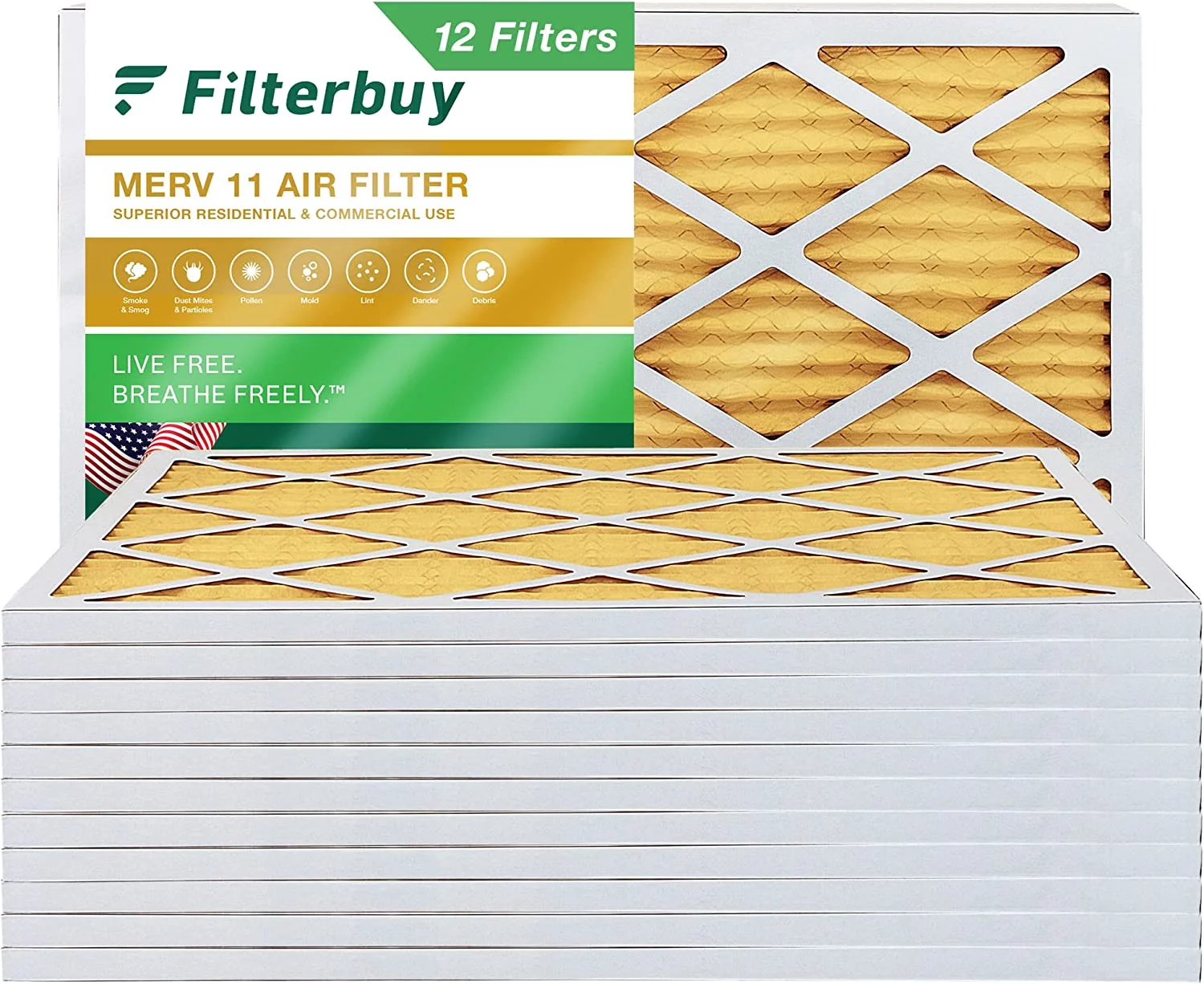 Filterbuy 13x21.5x1 MERV 11 Pleated HVAC AC Furnace Air Filters (12-Pack)