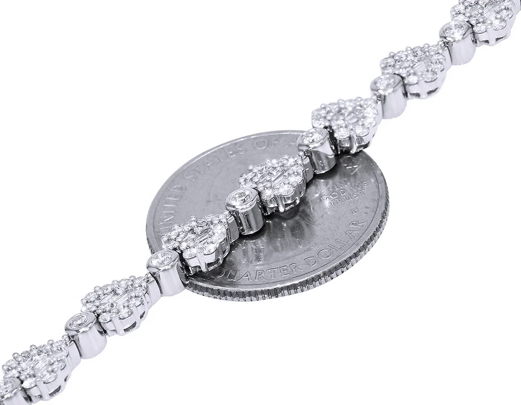Baguette Diamond Heart Shape Link Bracelet 3.6CT 14K White Gold 7.25