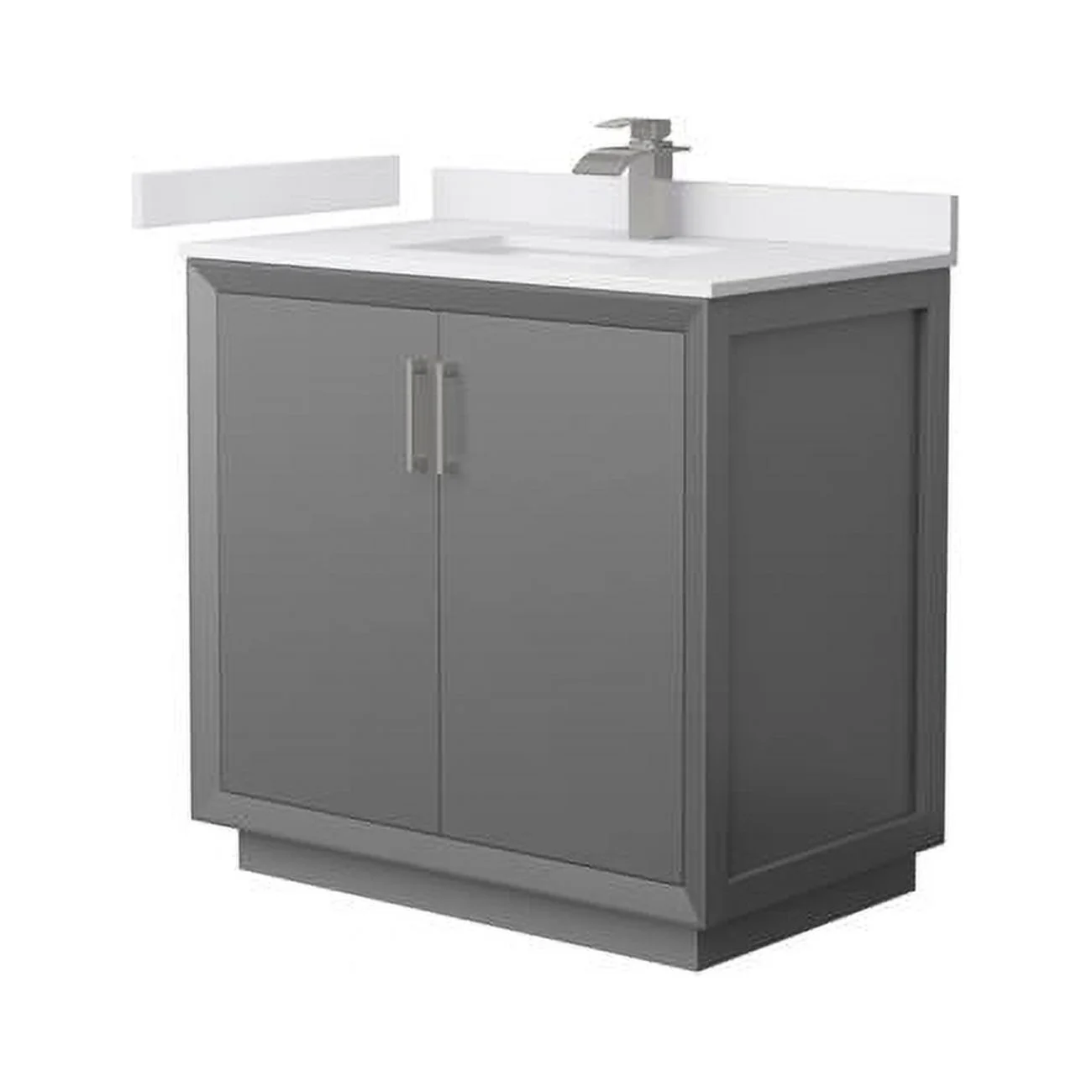 36 in. Strada Single Bathroom Vanity, Dark Gray, White Cultured Marble Countertop, Undermount Square Sink & Brushed Nickel Trim