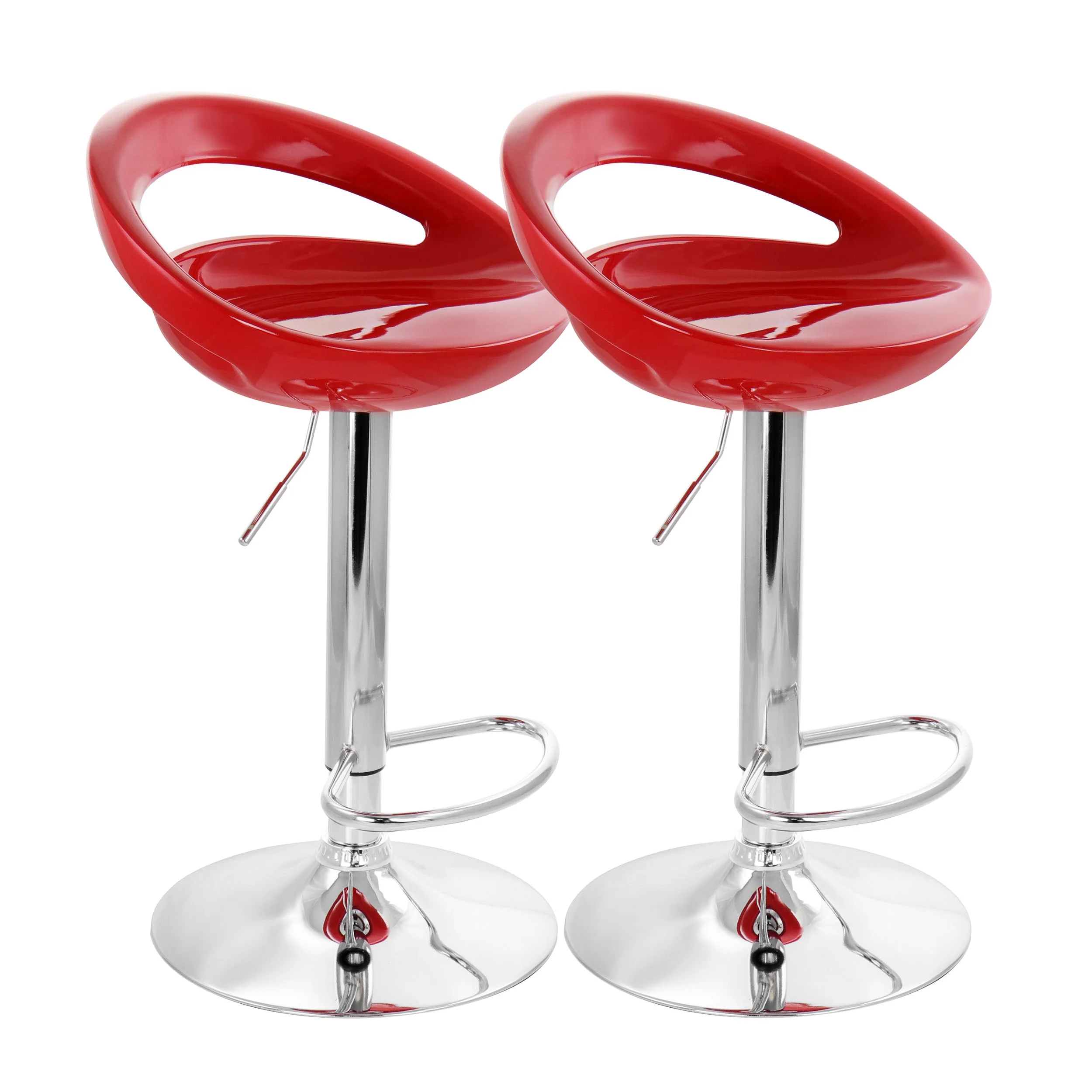 Elama Bar Stool with Adjustable Height & Swivel, Red and Chrome, Set of 2