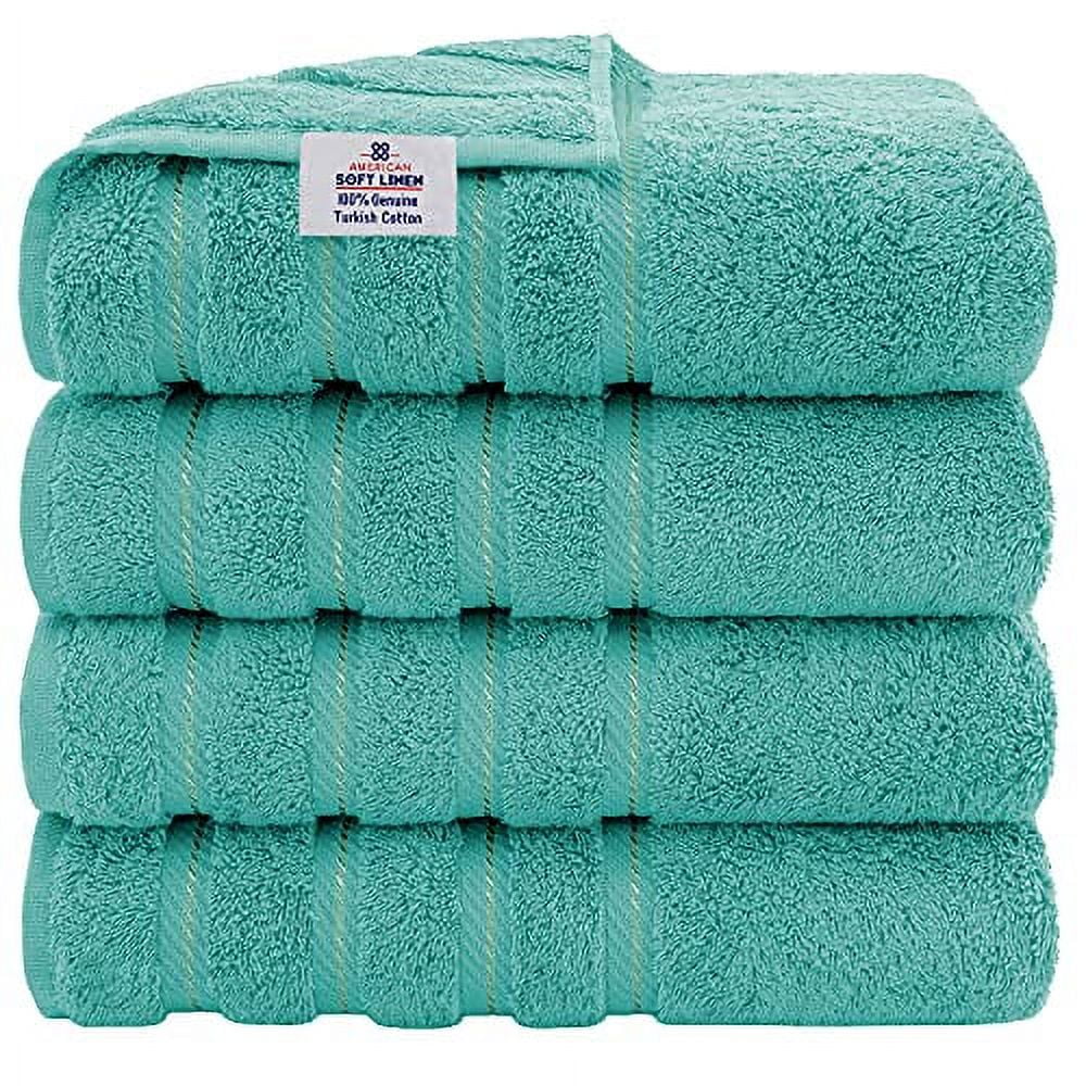 American Soft Linen Luxury Hotel & Spa Quality, Turkish Cotton, 27x54 Inches 4-Piece Bath Towel Set for Maximum Softness & Absorbency, Dry Quickly - Turquoise Blue