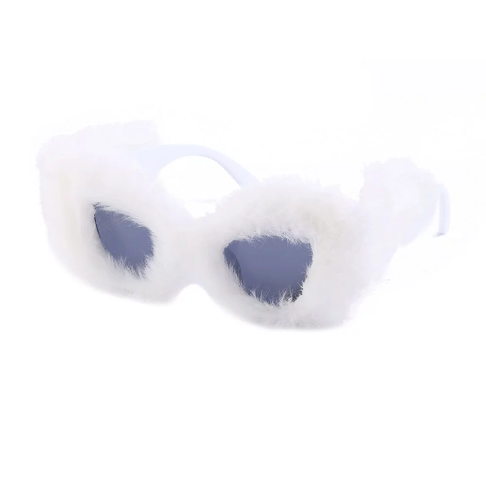 Women Men Soft Fleece Decorative Mirror Frame Fur Glasses Eyeglasses Plush Glasses WHITE