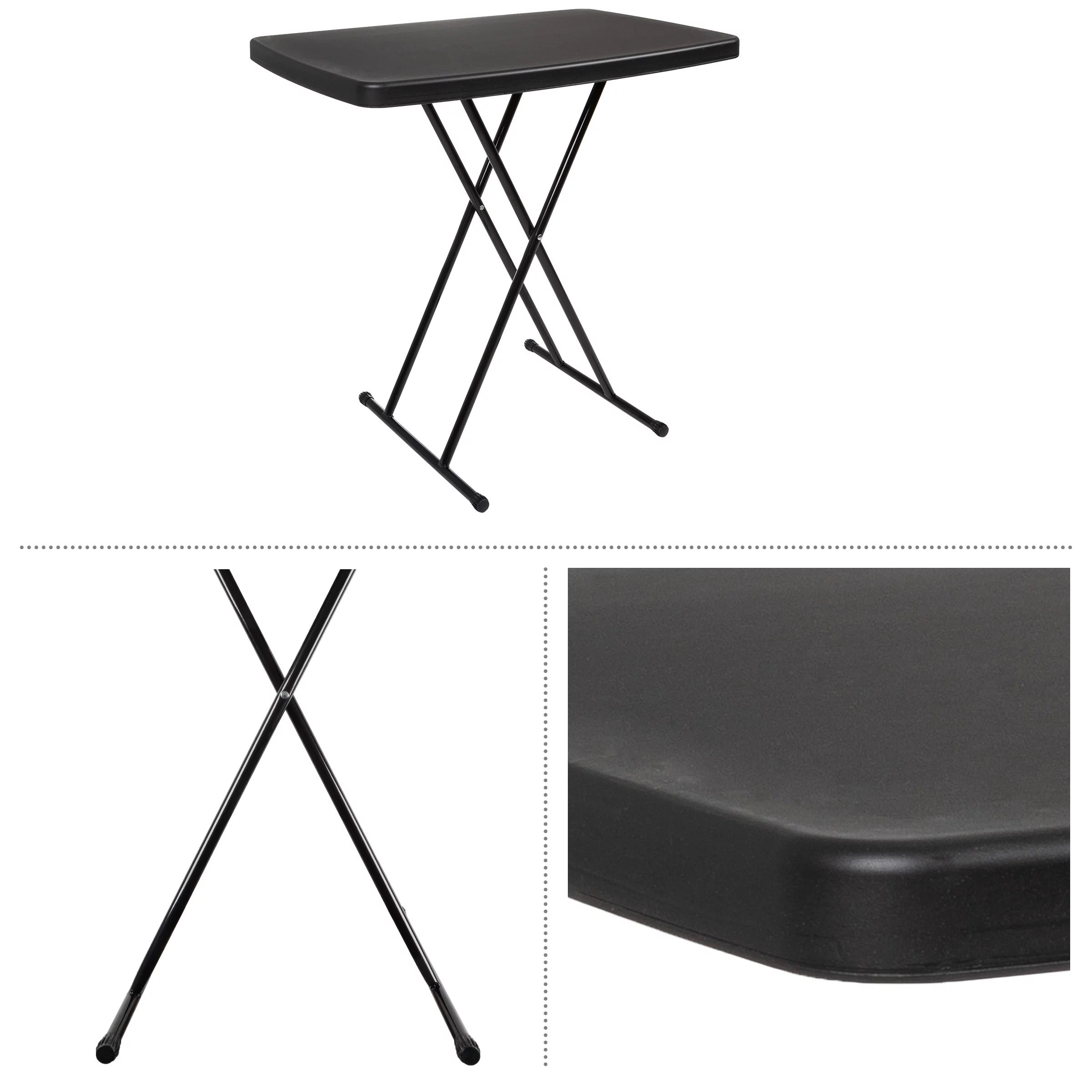 Everyday Home Adjustable Folding Table for Camping, Cards and Crafts, Black
