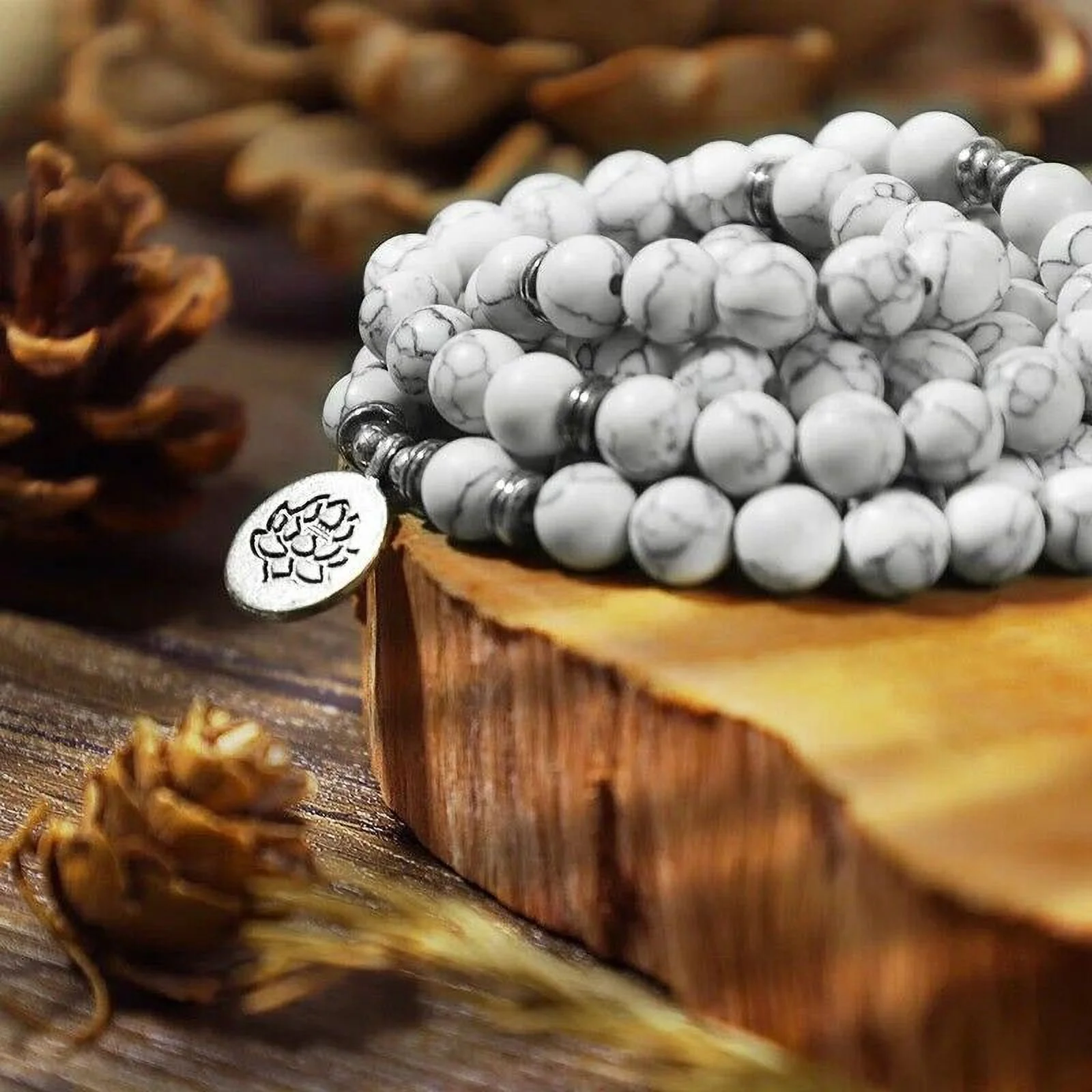Howlite Stone 108 Mala 8mm Beads Healing Meditation Women Men Necklace Bracelet