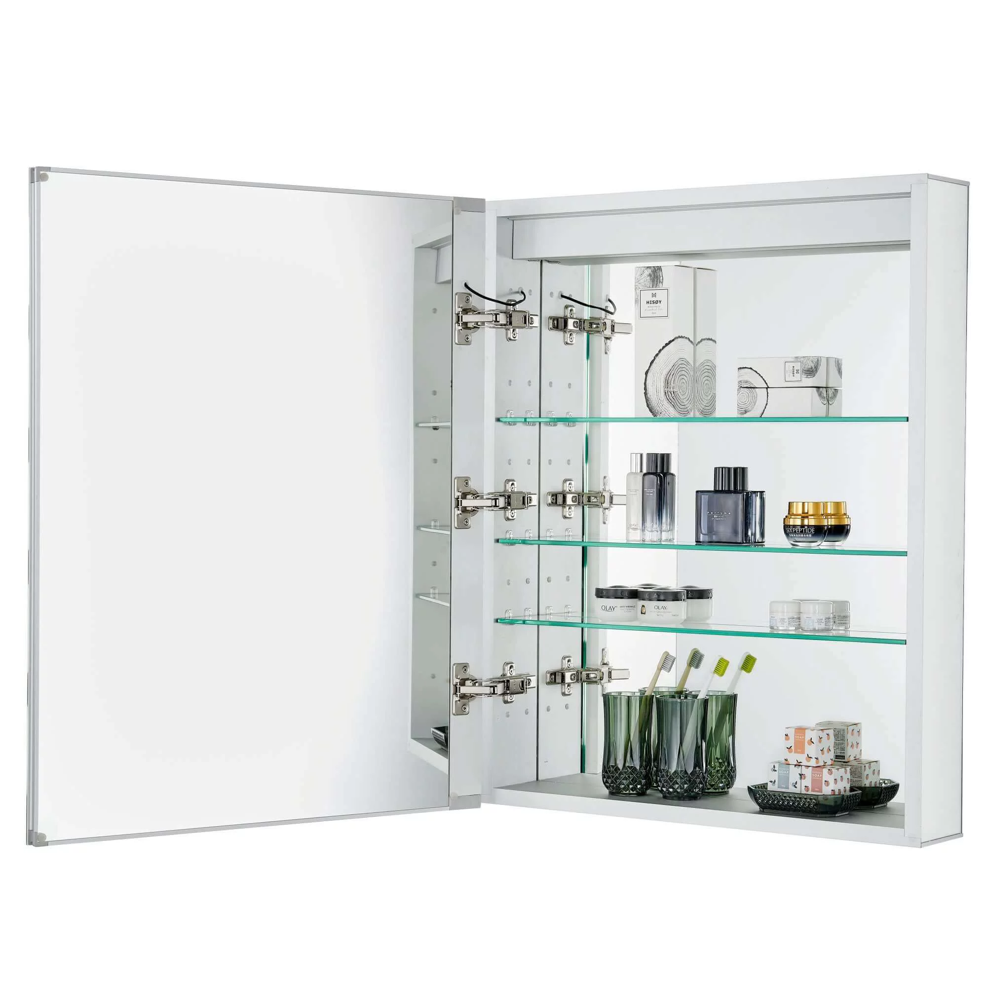 Bathroom Medicine Cabinet, Aluminum, Recessed/Surface Mount, 24