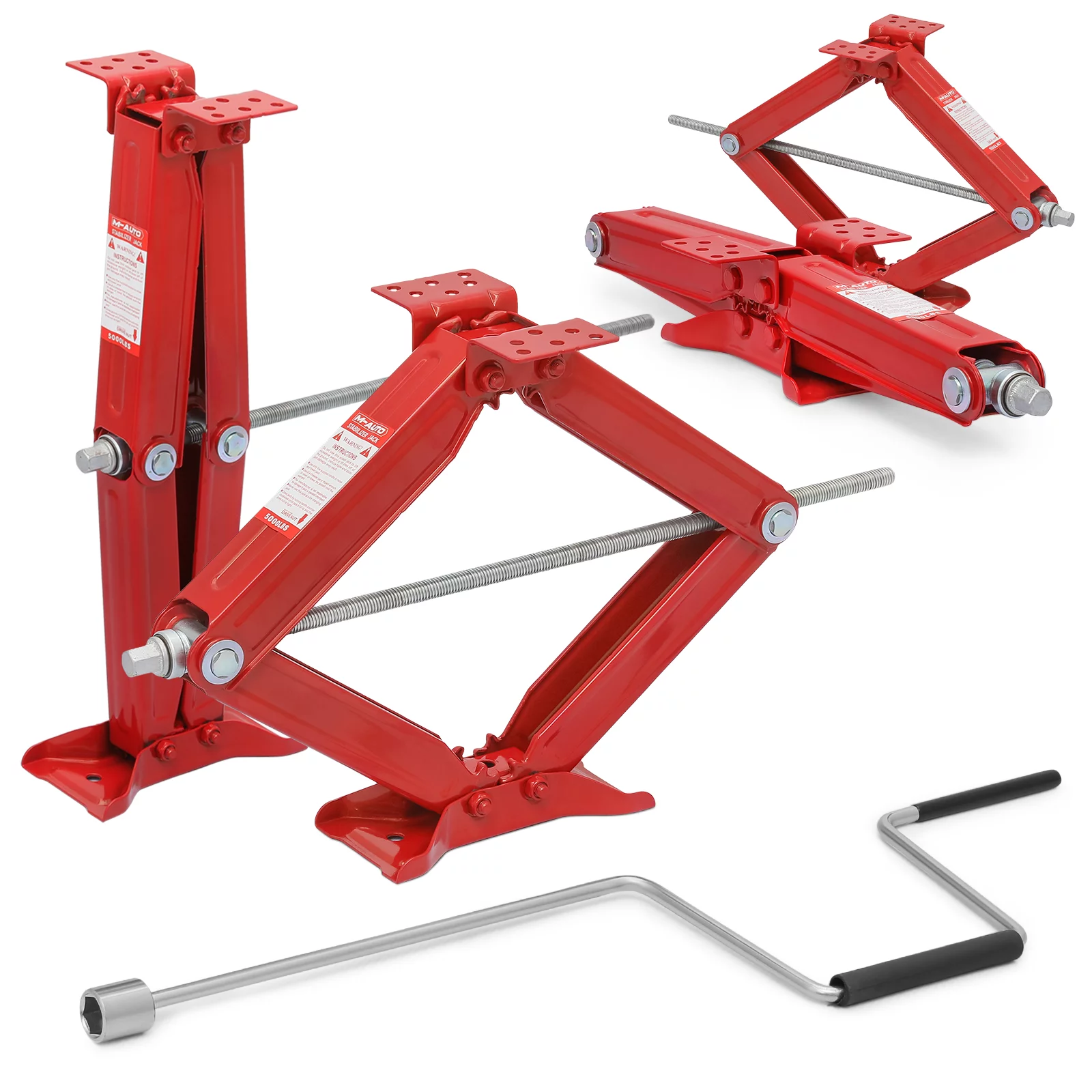 M-AUTO Set of 4 Scissor Jack, 2.5 Ton 5000lbs Heavy Duty Car Jack Tire Repair Tools Kit, RV Trailer Stabilizer Leveling Scissor Jacks with Handle, Red