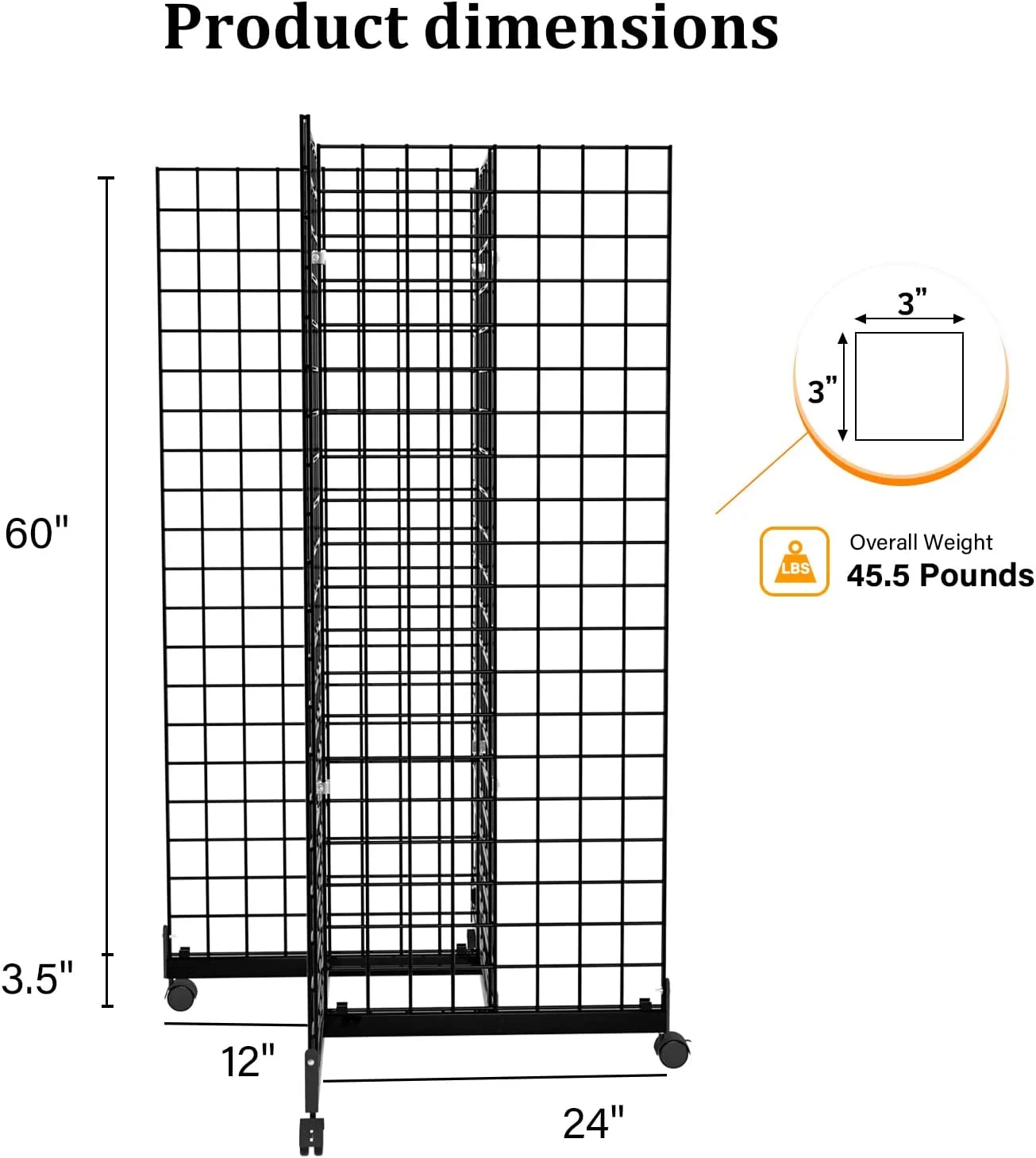 5' x 2' Wire Grid Panel Tower, 4-Way Grid Wall Display Rack with Rolling Base