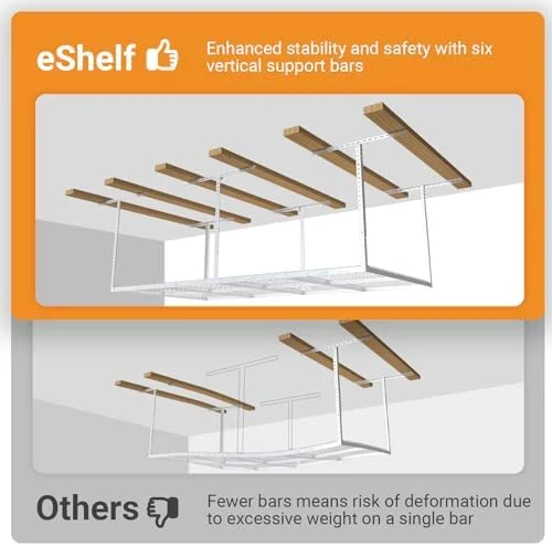 CHFBC 4ftx8ft Overhead Garage  Rack  Heavy-Duty Metal Garage Ceiling  Rack  22''-40" Adjustable Ceiling Drop-Down  600 lb. Loading Weight Capacity  Black