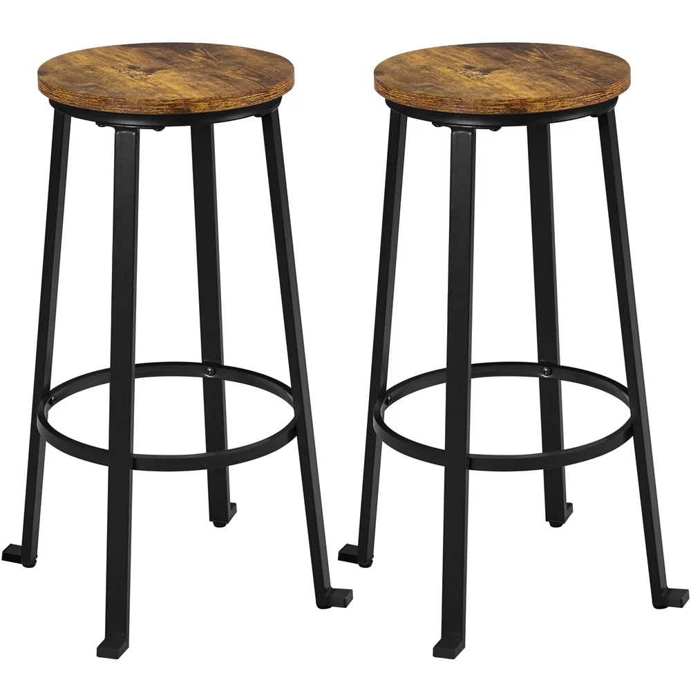 Yaheetech 2pcs 29.5'' H Pub Height Stools Bar Stools with Metal Frame and Round Top, Rustic Brown