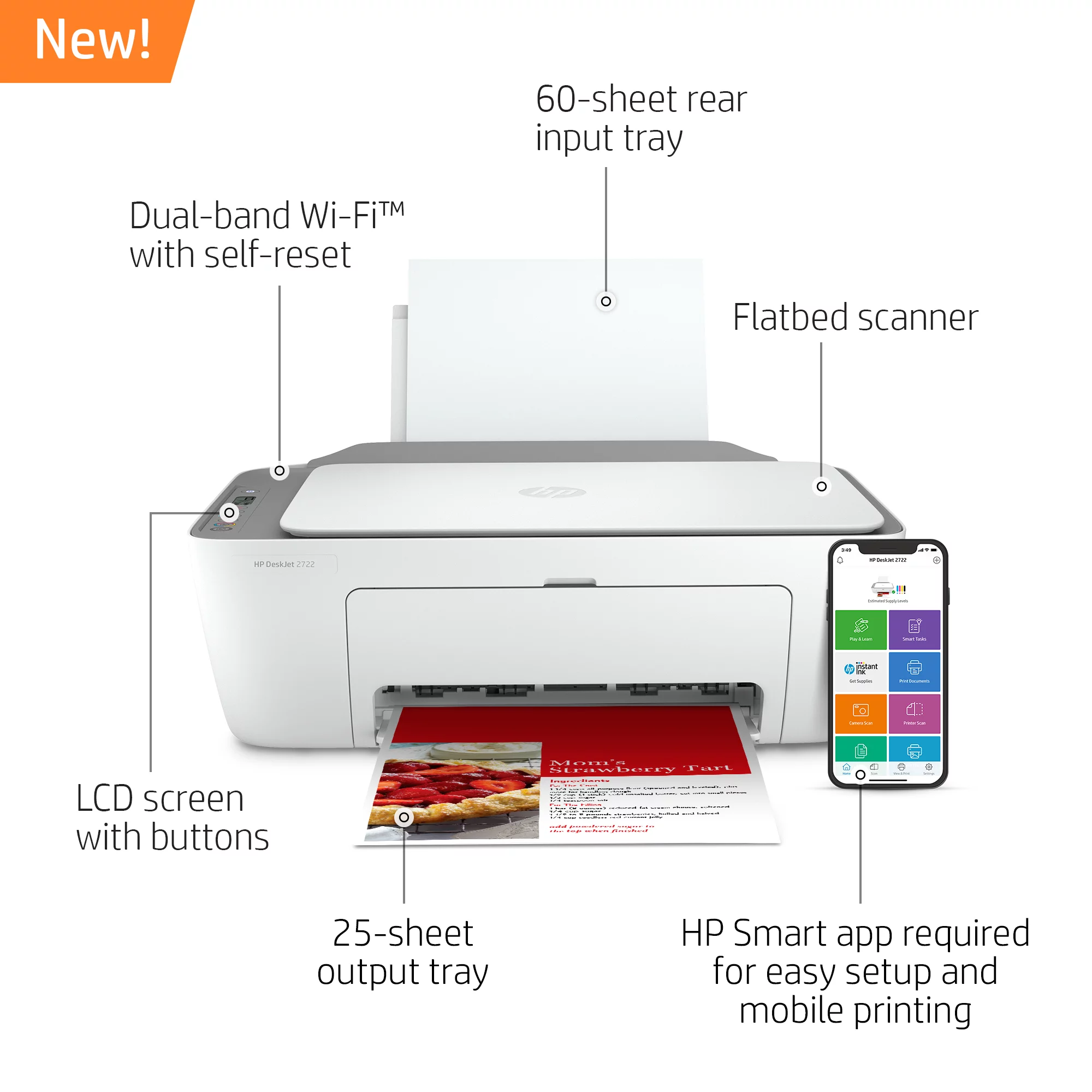 HP DeskJet 2722 All-in-One Printer, White