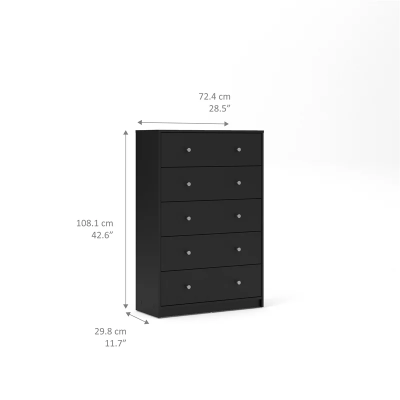 Home Square 2 Piece Bedroom Set with 5-Drawer Chest and 1-Drawer Nightstand in Black