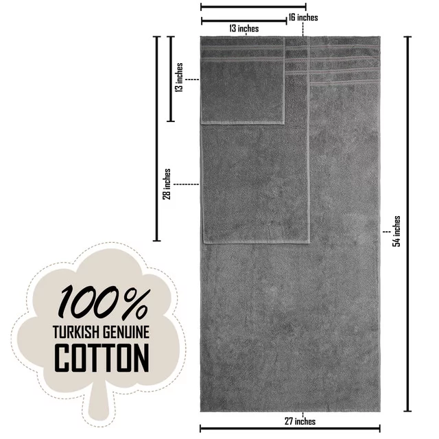American Soft Linen Gray Towel Set 100% Turkish Cotton Towels for Bathroom 6 Piece