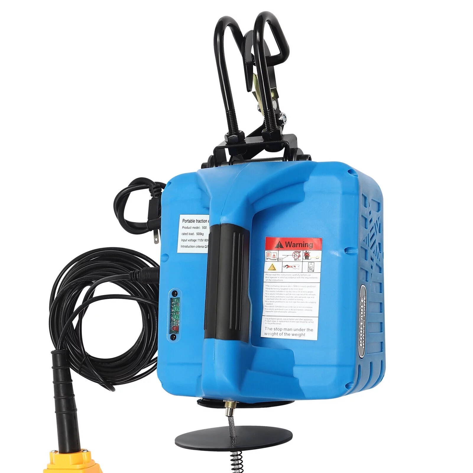 Portable Electric Hoist Winch 110V 1500W 1100 lbs Wire & Wireless Remote Control Blue