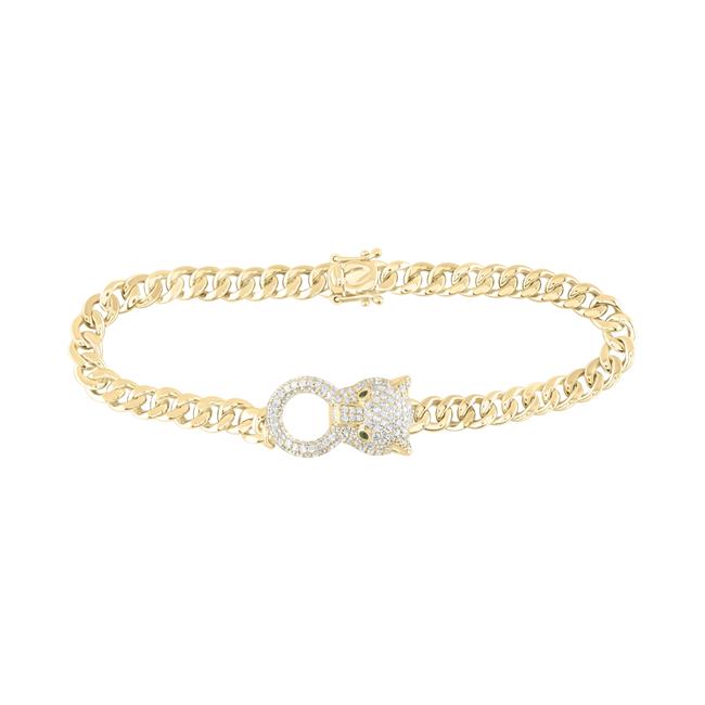 GND 1 0.33 CTW Diamond CN 0.03 CT Red EM Natural Gem Ladies Leopard Curb Chain Bracelet - 7 in.