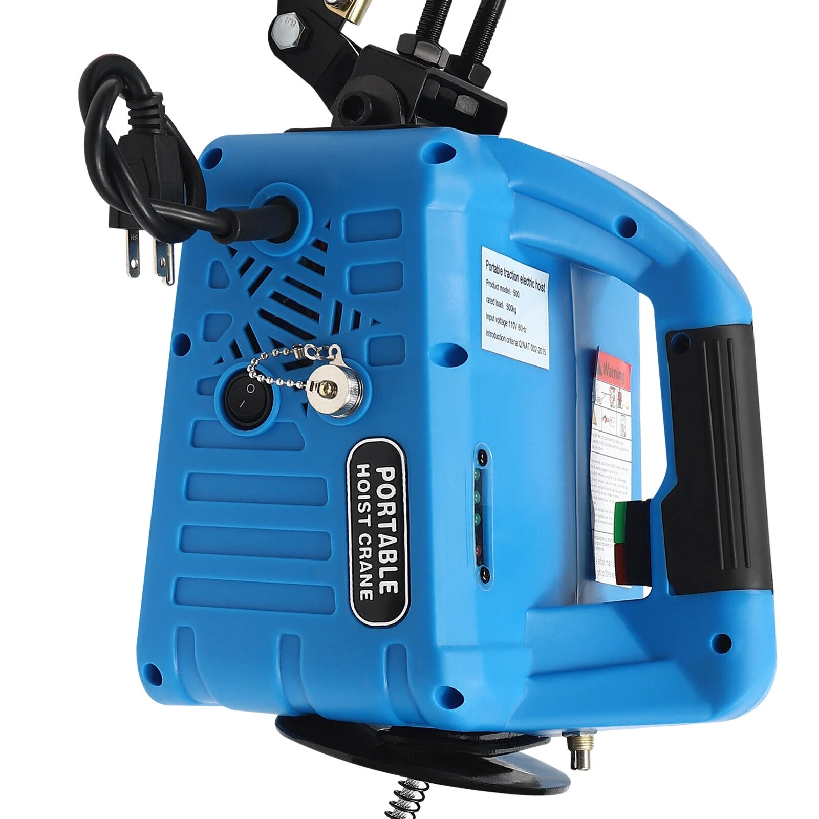 Portable Electric Hoist Winch 110V 1500W 1100 lbs Wire & Wireless Remote Control Blue