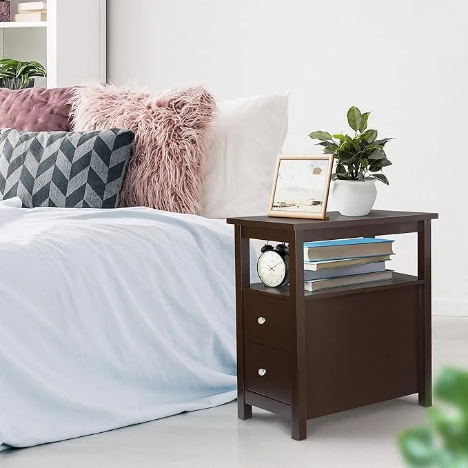 Sleek Design Brown Elegant Set of 2 Chairside End Tables 11.8