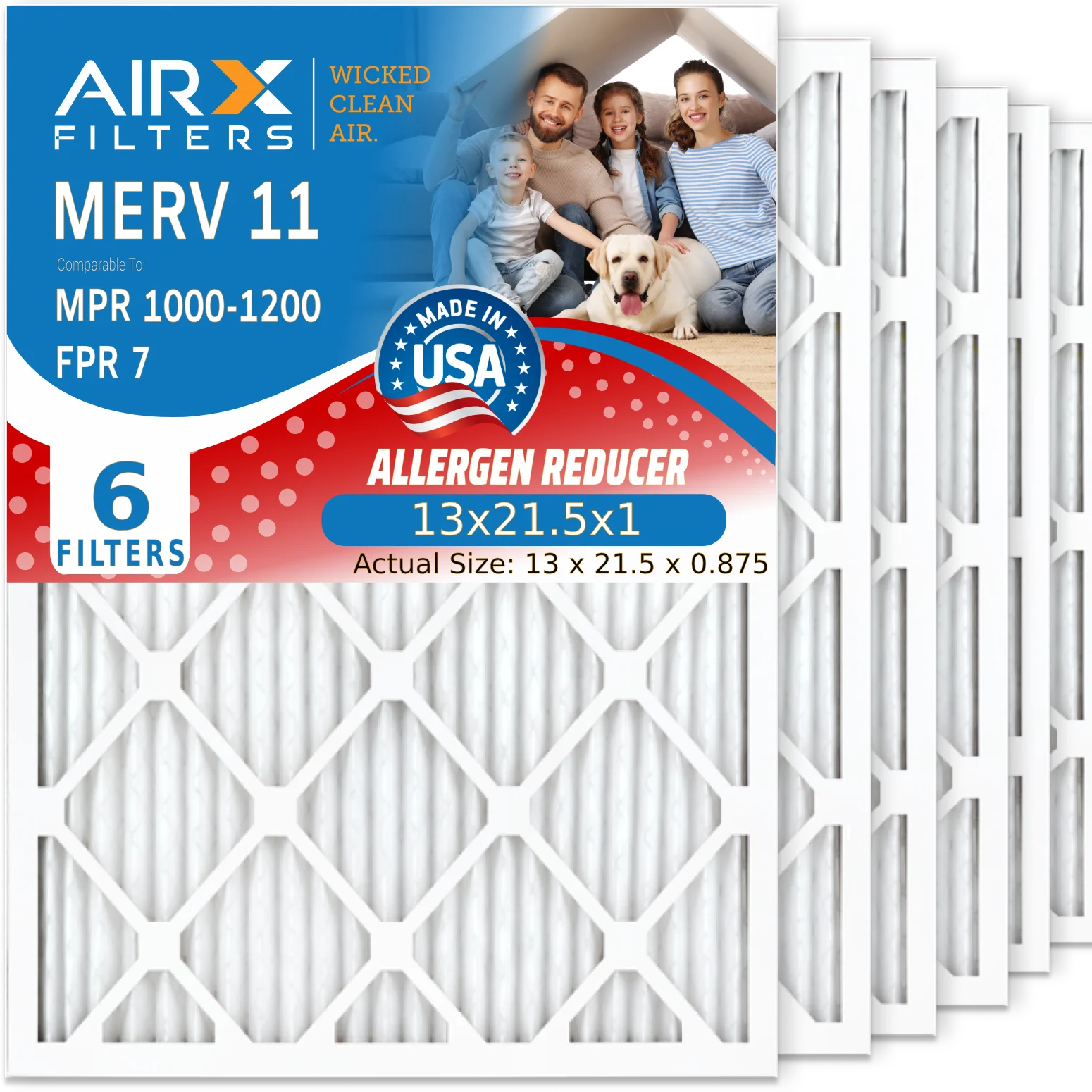 13x21.5x1 Air Filter MERV 11 Comparable to MPR 1000, MPR 1200 & FPR 7 Electrostatic Pleated Air Conditioner Filter 6 Pack Premium USA Made 13x21.5x1 Furnace Filters by AIRX FILTERS WICKED CLEAN AIR.