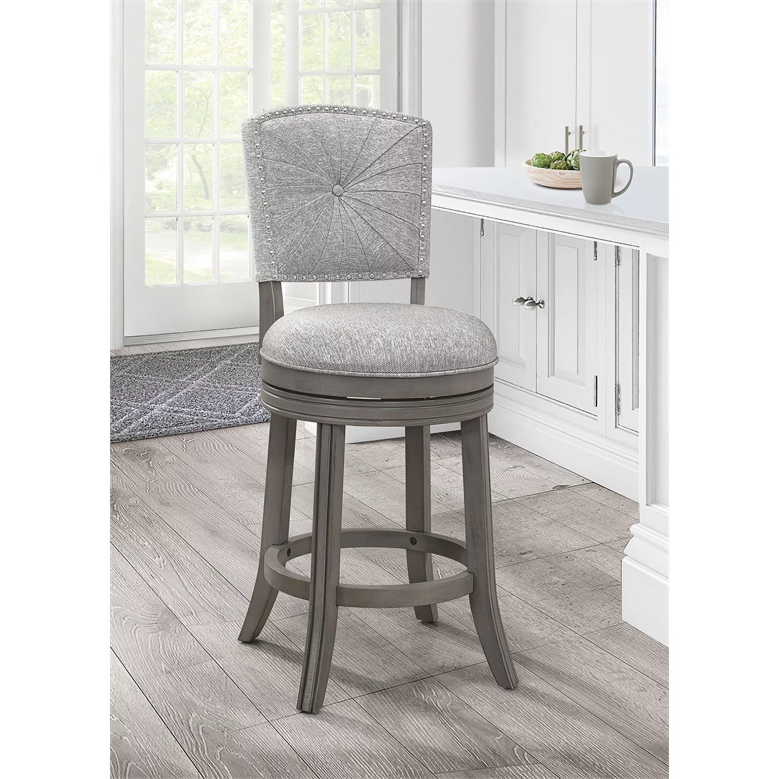 Home Square 3 Piece Swivel Wood Counter Stool Set in Antique Gray