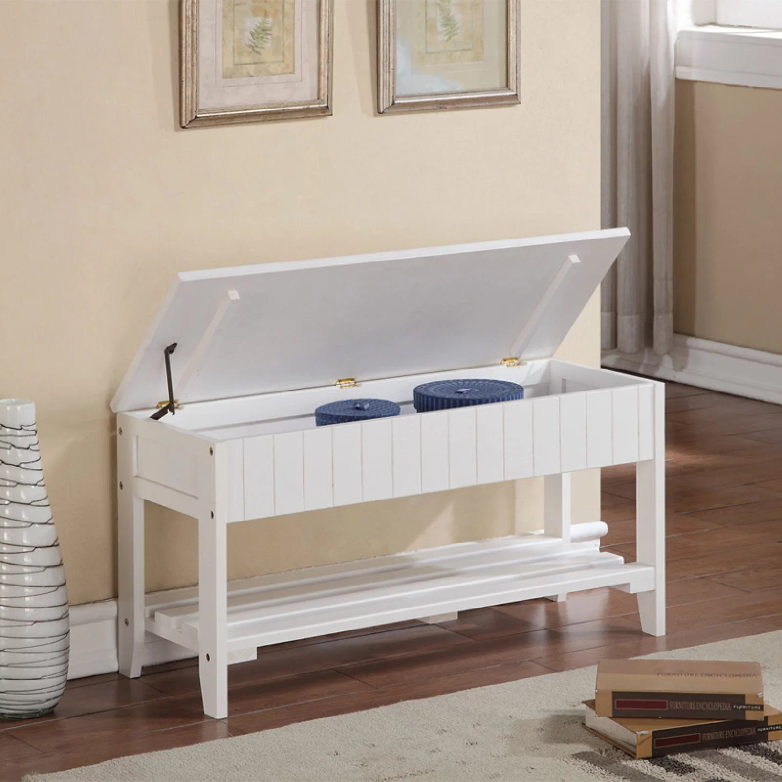 Roundhill Furniture Solid Wood Shoe Storage Bench