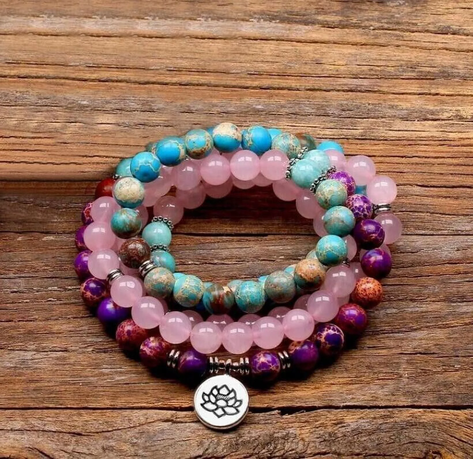 Natural 108 Mala 8 mm Beads Prayer Rose Quartz Healing Women Necklace Bracelet