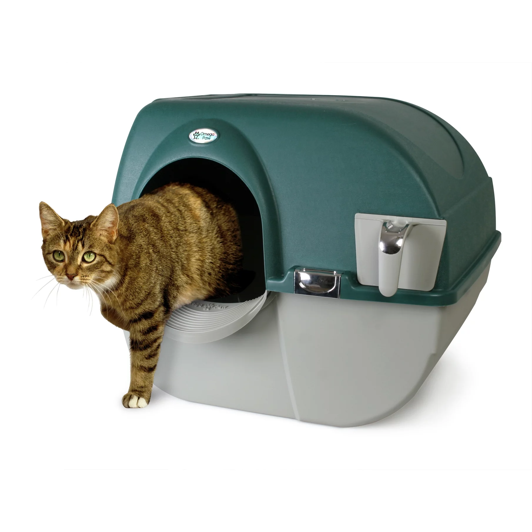 Omega Paw Enclosed No Scoop Self-Cleaning Litter Box & Paw Cleaning Mat