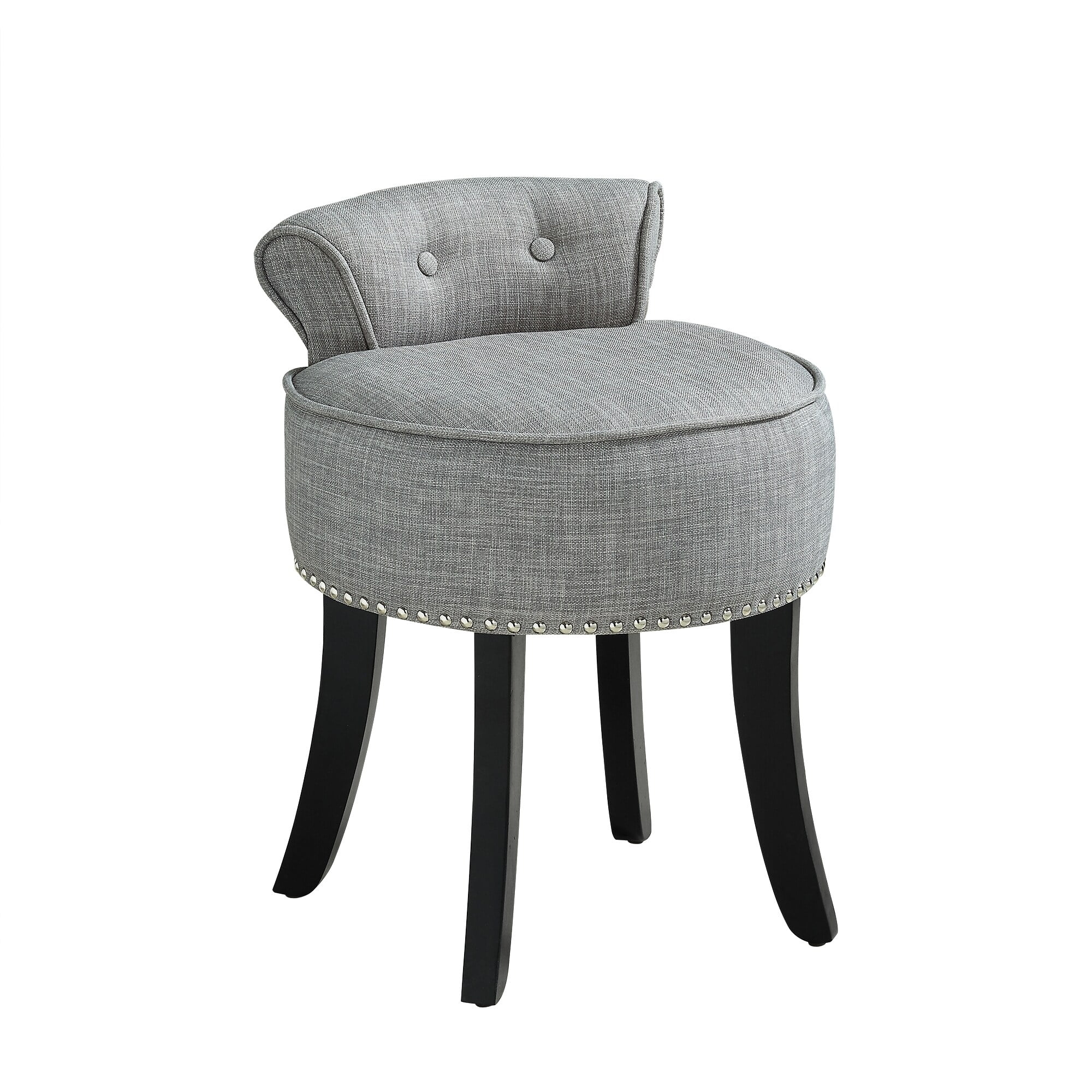 Inspired Home West Linen Contemporary Nailhead Trim Rolled Back Vanity Stool