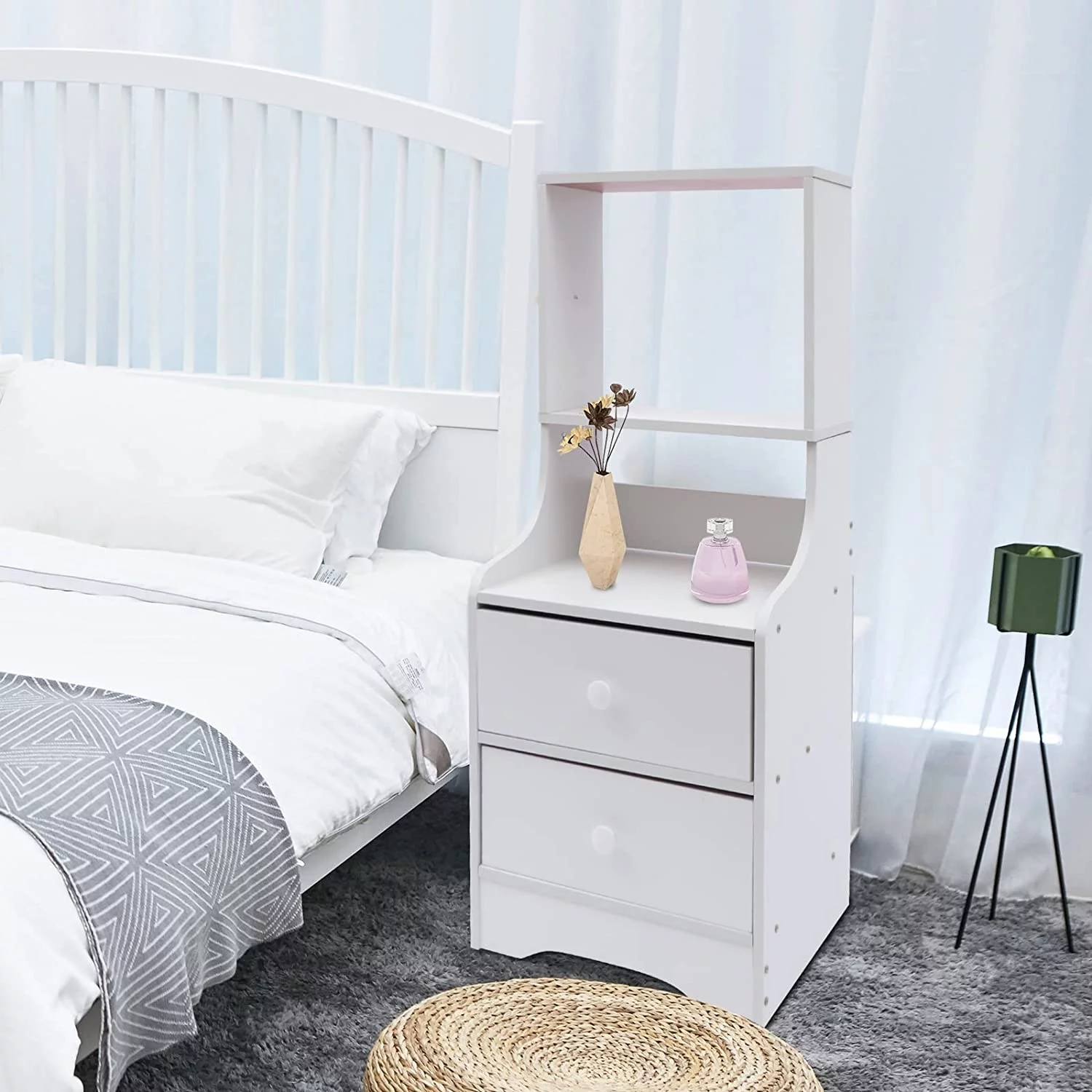 Fichiouy Modern Nightstand Bedside End Table with 2 Drawers and Storage Shelf for Bedroom