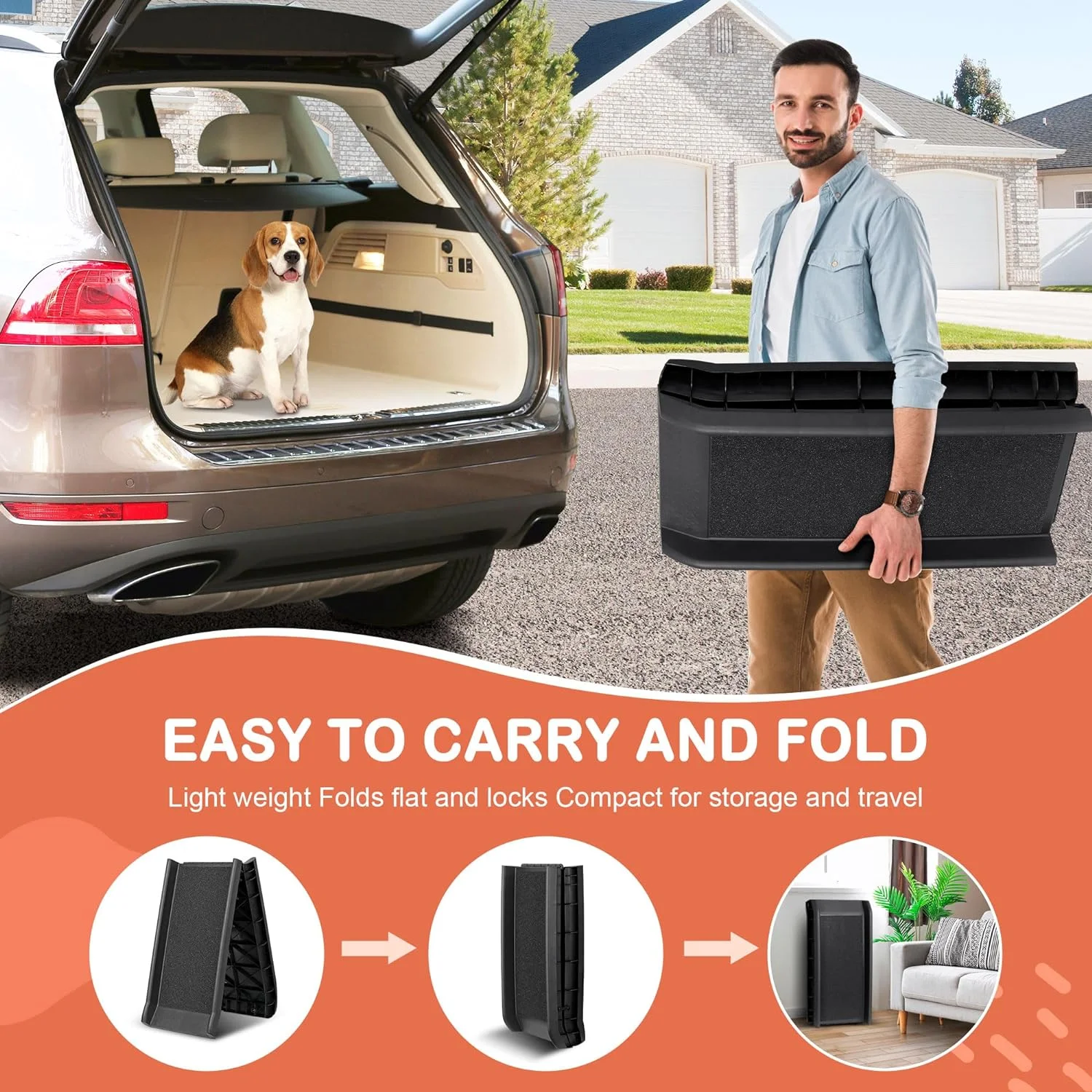 62Inch Portable Dog Ramp for Large Dogs Folding Pet Ramp for Truck Car SUVs Non-Slip Dog Stairs Step Ladder with Raised Siderails