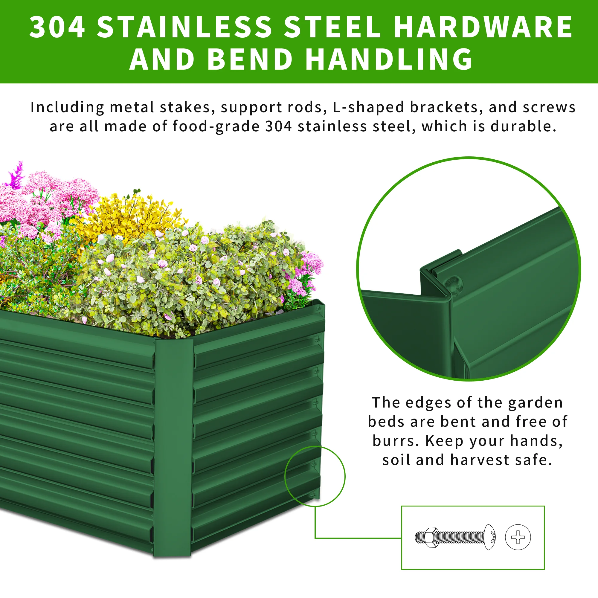 Outdoor Metal Raised Garden Bed,8x4x2ft Planter Box for Vegetables,Flowers,Herbs w/478 Gallon Capacity, Green