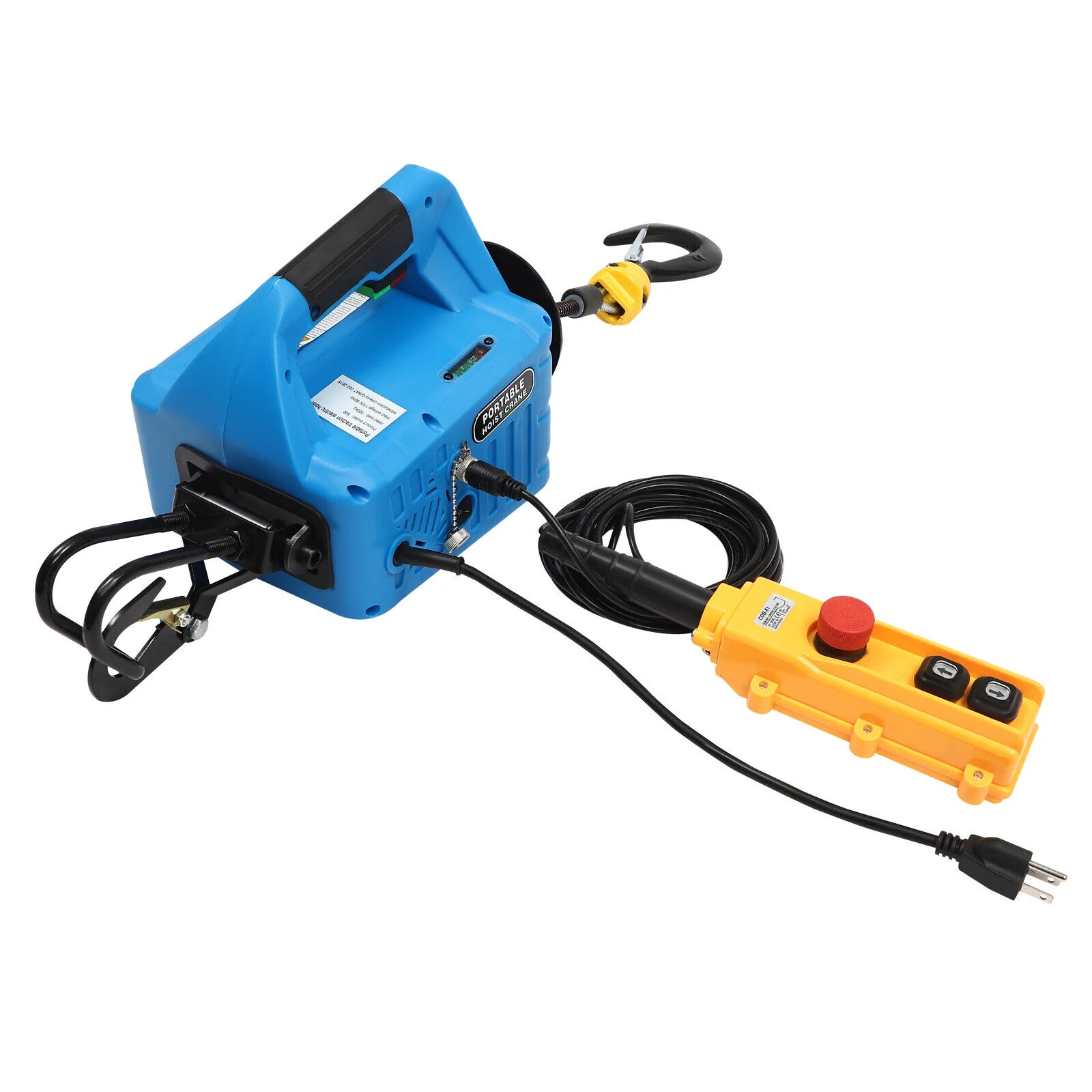 Portable Electric Hoist Winch 110V 1500W 1100 lbs Wire & Wireless Remote Control Blue